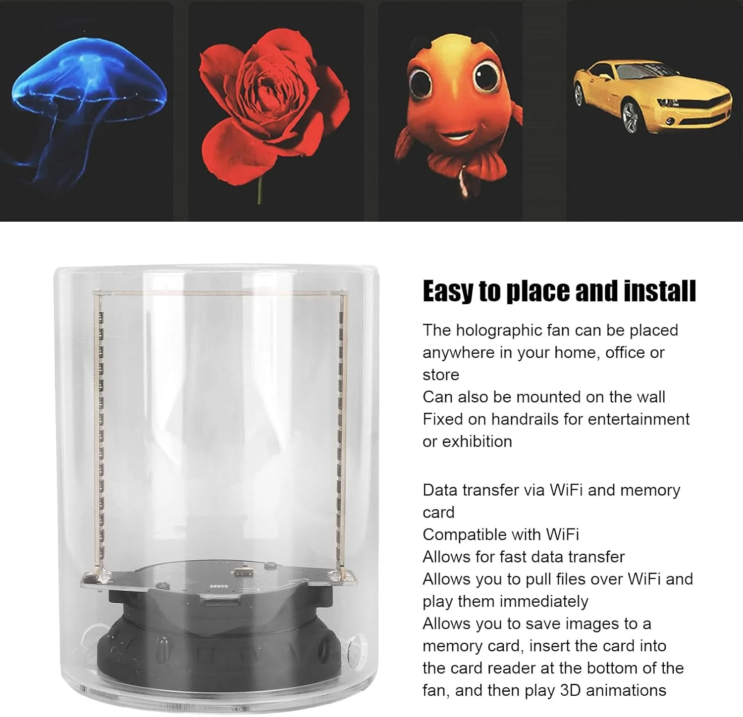 فن هولوگرام سه بعدی Sorandy، نمایشگر تبلیغاتی پروژکتور WiFi با 160 LED، پخش کننده ویدیوی هولوگرافی 1080P با چشم غیر مسلح برای فروشگاه های تجاری، مغازه، مهمانی، هالووین، بار، کازینو، نمایشگاه