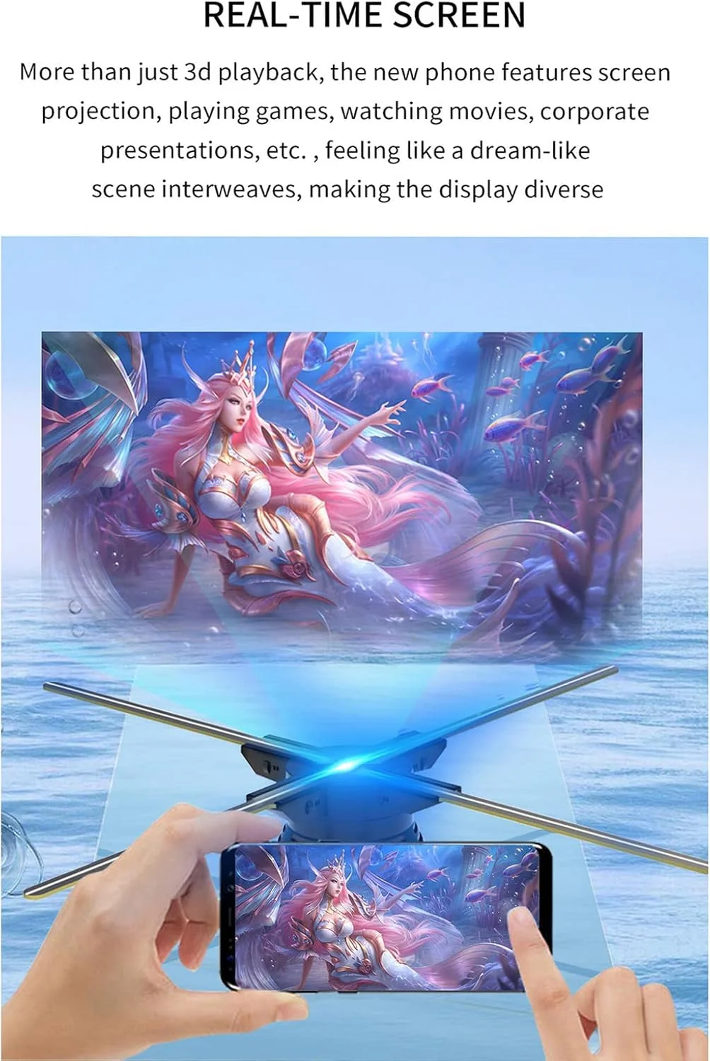 پروژکتور هولوگرافیک سه بعدی STMKB با WiFi، رزولوشن 2000 * 624، نمایش جلوه های بصری سه بعدی با کیفیت بالا با چشم غیر مسلح، پشتیبانی از اکثر فرمت های ویدئویی، انیمیشن ها و نمایش تصویر متن سه بعدی