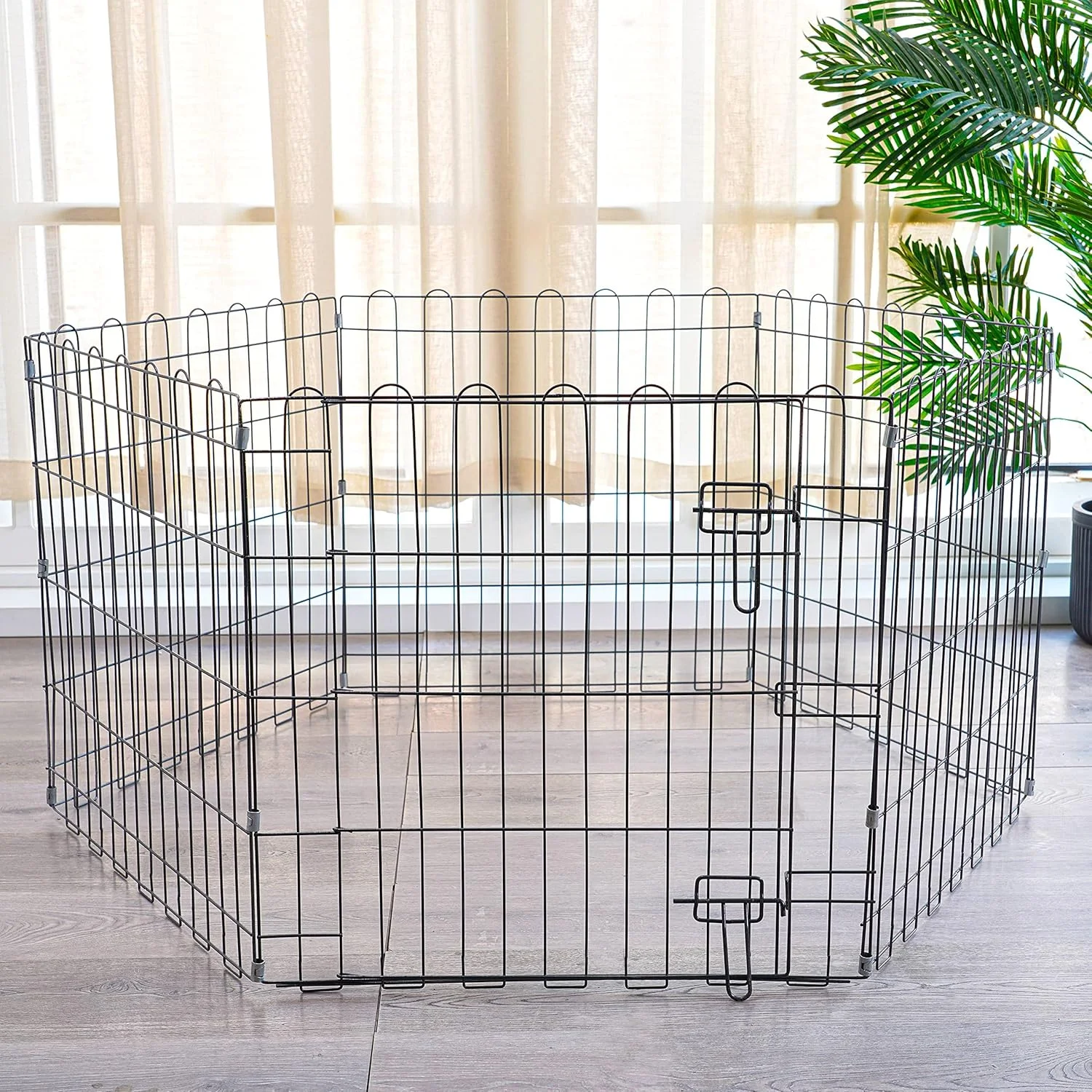 محوطه بازی فلزی تاشو سگ و حیوانات خانگی میدوست هومز با درب - 152x152x61 سانتی متر، مناسب برای انواع نژادهای کوچک و توله سگ ها