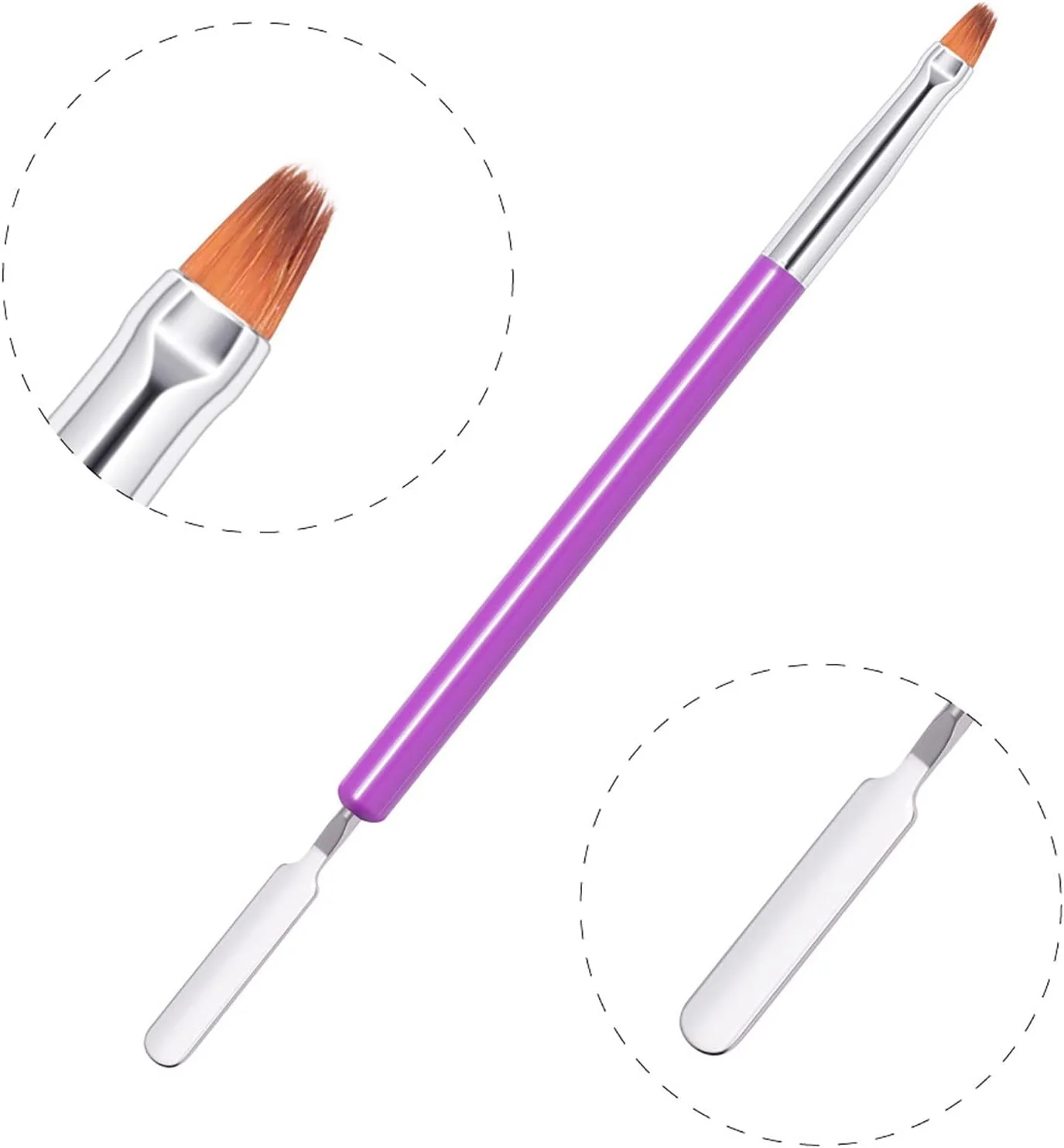 قلم موی ژل ناخن، قلم موی ژل اکستنشن پلی دو طرفه، ست قلم موی طراحی ناخن برای استفاده در منزل و سالن (بنفش، تک سایز)