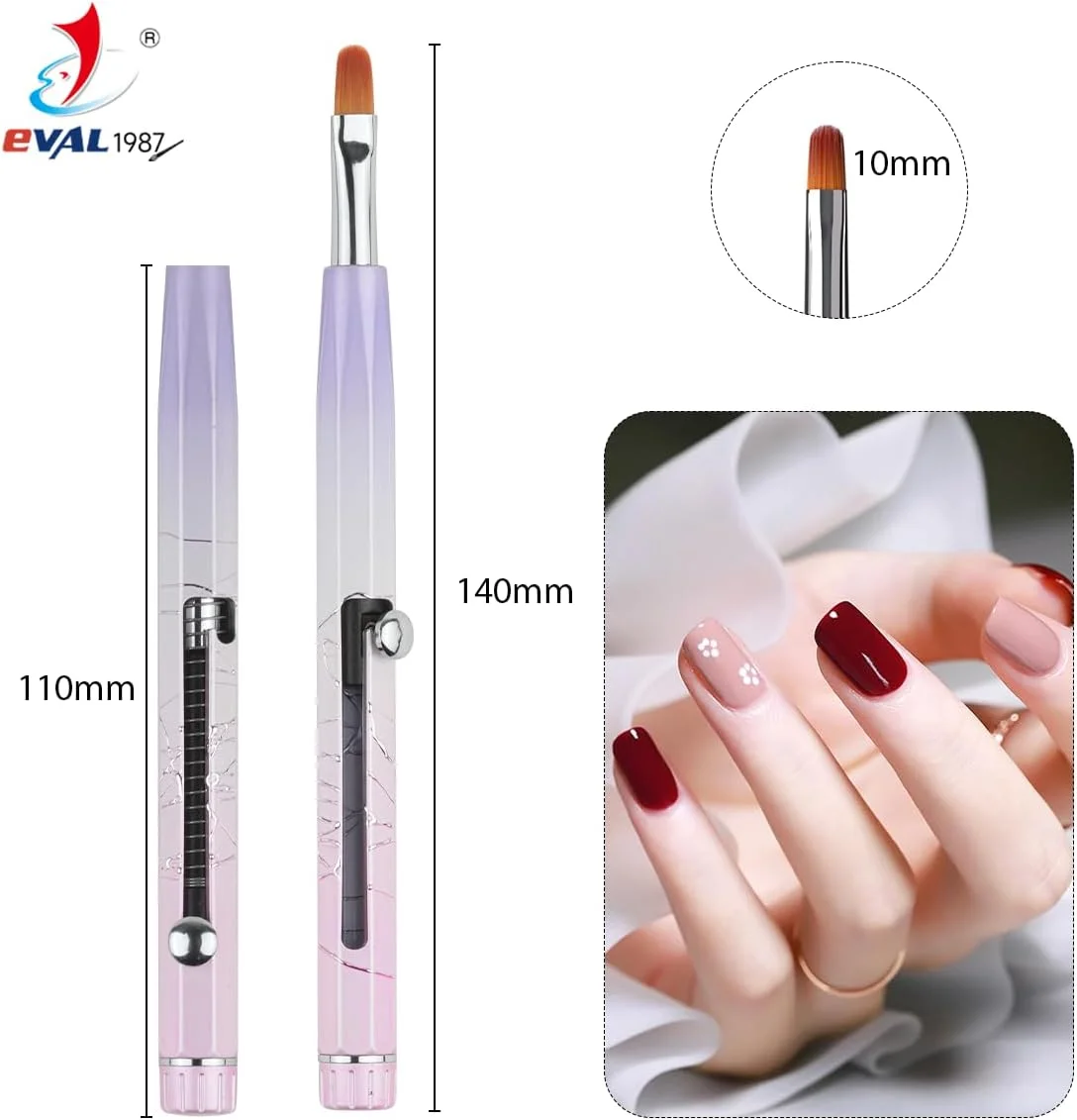 ست قلموهای طراحی ناخن YIHUALE، قلموی ژل اکستنشن ناخن فشاری، قلم ابزار طراحی هنر لاک ژل، قلموی خط کشی طراحی ناخن و قلم نقطه گذاری برای سالن، DIY (صورتی+بنفش، 1 عدد)