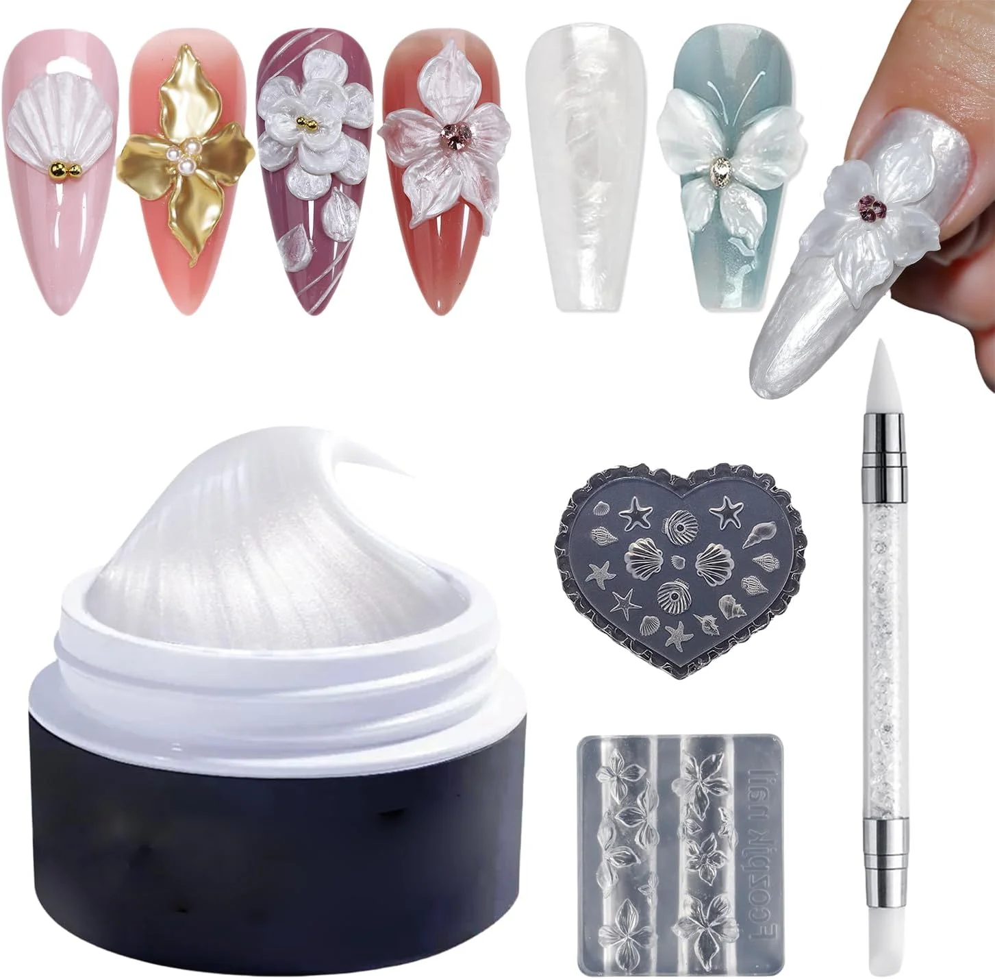 ژل طراحی ناخن سه بعدی مروارید سفید GZMAYUEN، ژل غیر چسبنده برای طراحی ناخن سه بعدی برای مدل سازی، کاشت ناخن، ژل مجسمه سازی ناخن، مناسب برای استفاده در سالن و منزل، 15 گرم