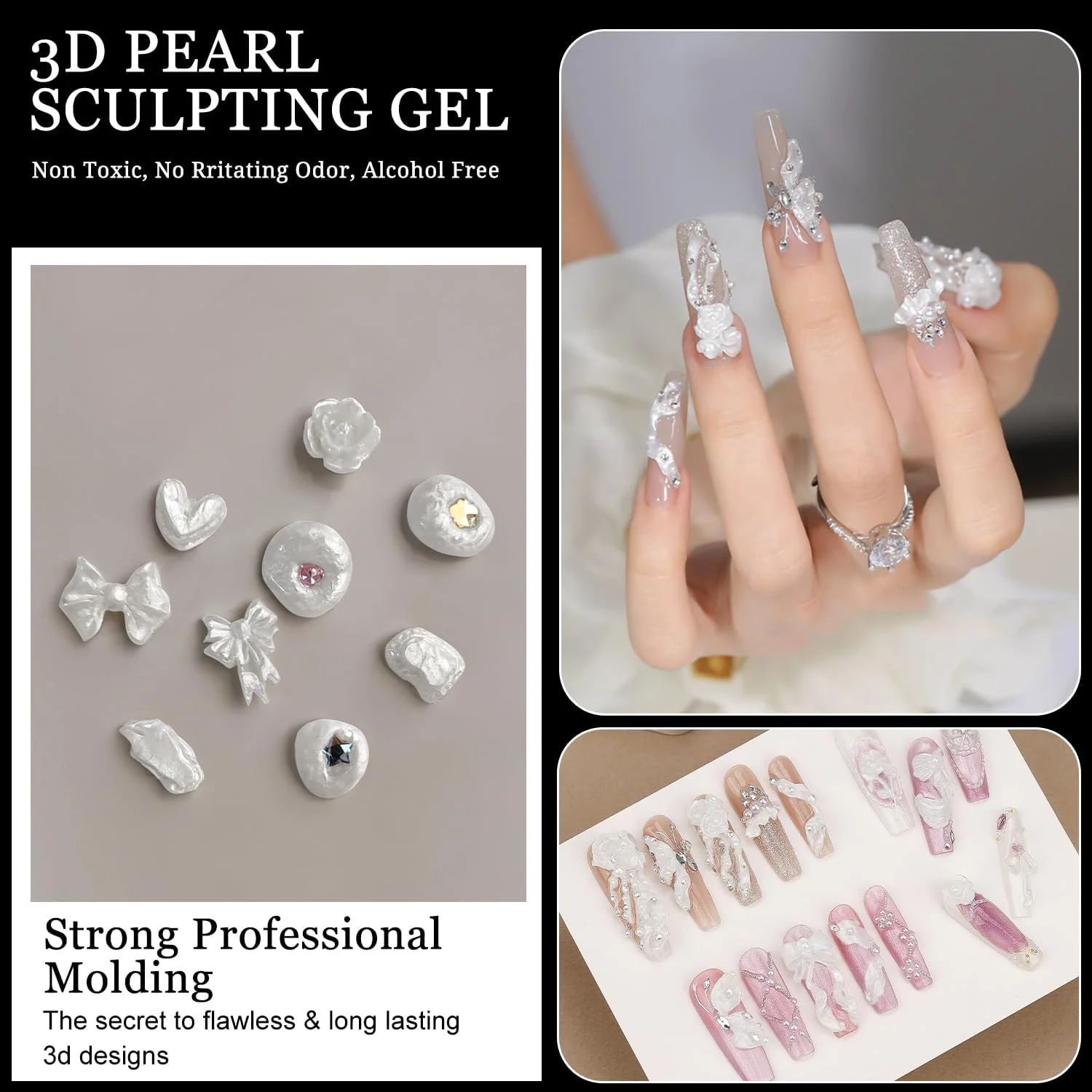 ژل طراحی ناخن سه بعدی مروارید سفید GZMAYUEN، ژل غیر چسبنده برای طراحی ناخن سه بعدی برای مدل سازی، کاشت ناخن، ژل مجسمه سازی ناخن، مناسب برای استفاده در سالن و منزل، 15 گرم