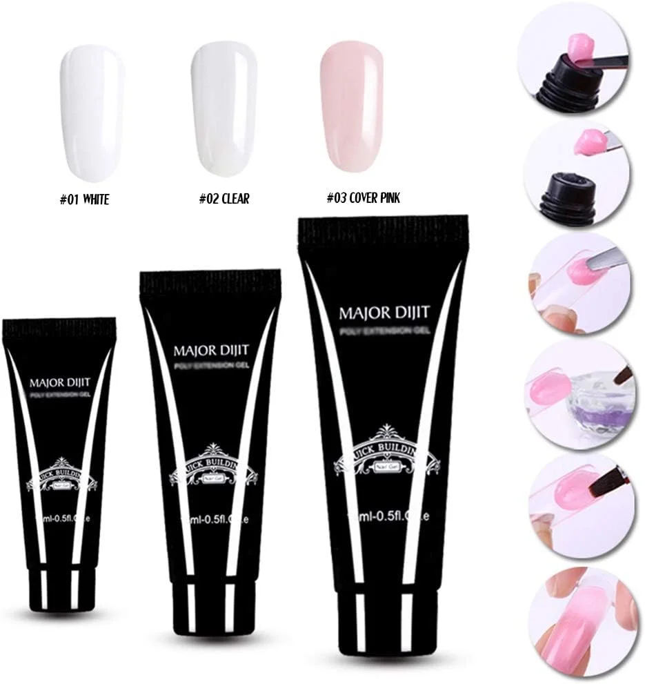 ست ژل ناخن 15 میلی لیتری UV LED، کیت ژل اکستنشن ناخن، نوک ناخن مصنوعی اکریلیک شفاف، قلم عقب زن دو طرفه ناخن، قلم ناخن با نگین های بدلیجات برای اکستنشن سریع ناخن، کیت ابزار ناخن سالن