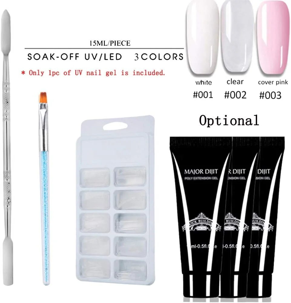 ست ژل ناخن 15 میلی لیتری UV LED، کیت ژل اکستنشن ناخن، نوک ناخن مصنوعی اکریلیک شفاف، قلم عقب زن دو طرفه ناخن، قلم ناخن با نگین های بدلیجات برای اکستنشن سریع ناخن، کیت ابزار ناخن سالن