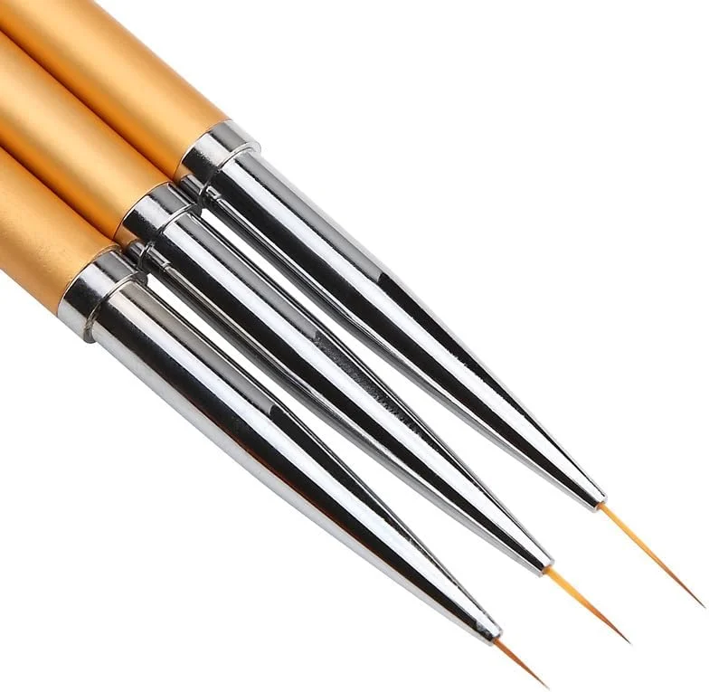 ست 3 عددی قلموهای طراحی ناخن با سر گرد فلزی، مناسب برای ژل، اکستنشن، طراحی، خط کشی، طراحی گل و گلبرگ، ابزار مانیکور