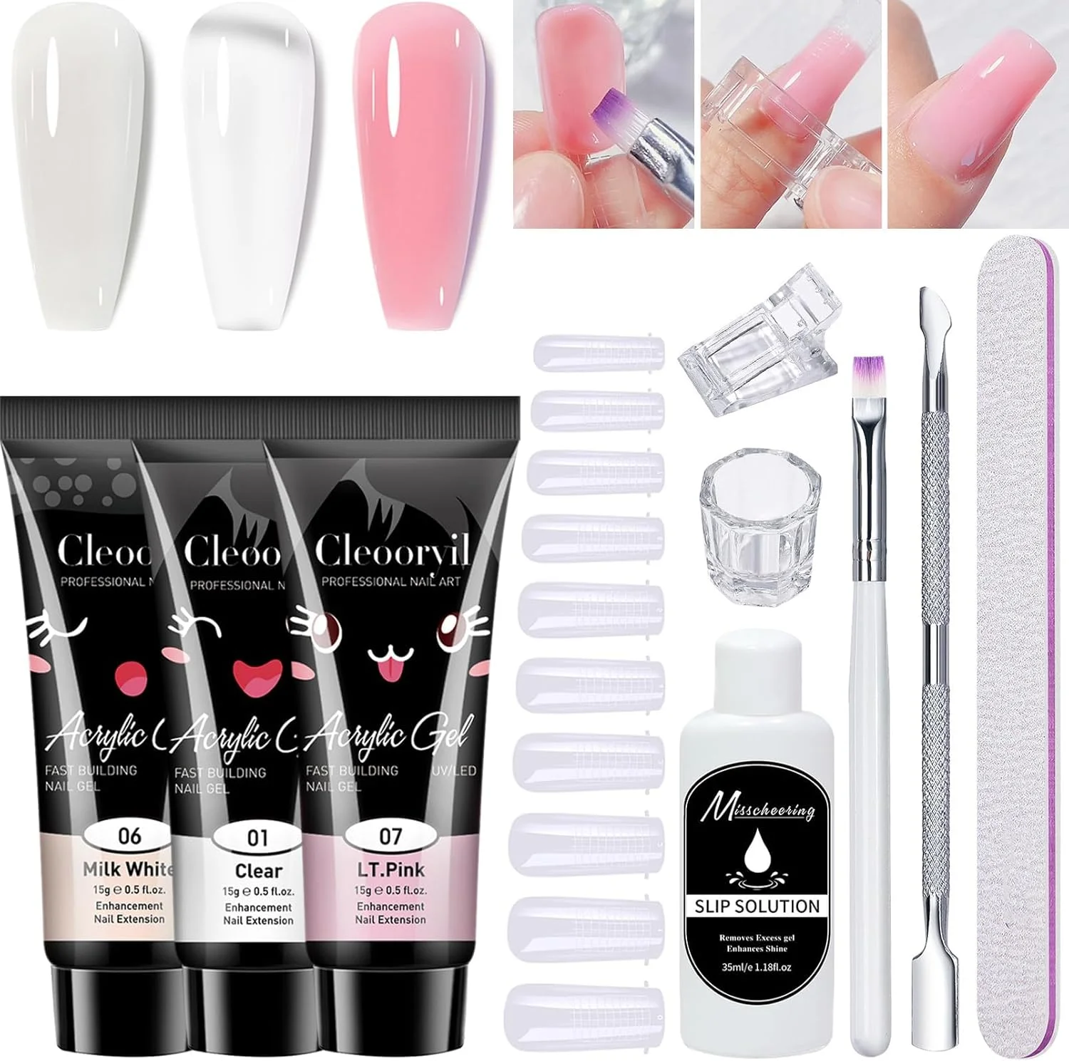 کیت کاشت ناخن پلی ژل با 3 رنگ (شفاف، سفید، صورتی)، ست کامل ژل سازنده برای مبتدیان، شامل محلول لغزنده و ابزار، ایجاد ناخن های بادوام با ظاهری طبیعی مانند سالن کیت کاشت ناخن پلی ژل با 3 رنگ (شفاف، سفید، صورتی)، ست کامل ژل سازنده برای مبتدیان، شامل محلول لغزنده و ابزار، ایجاد ناخن های بادوام با ظاهری طبیعی مانند سالن