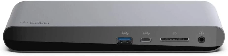 داک پرو Belkin Thunderbolt 3 با کابل Thunderbolt 3 به طول 0.8 متر (سازگار با macOS و Windows، دارای DisplayPort مانیتور 4K HD دوگانه، سرعت انتقال 40 گیگابیت بر ثانیه، توان رسانی 85 وات، کارت خوان SD)