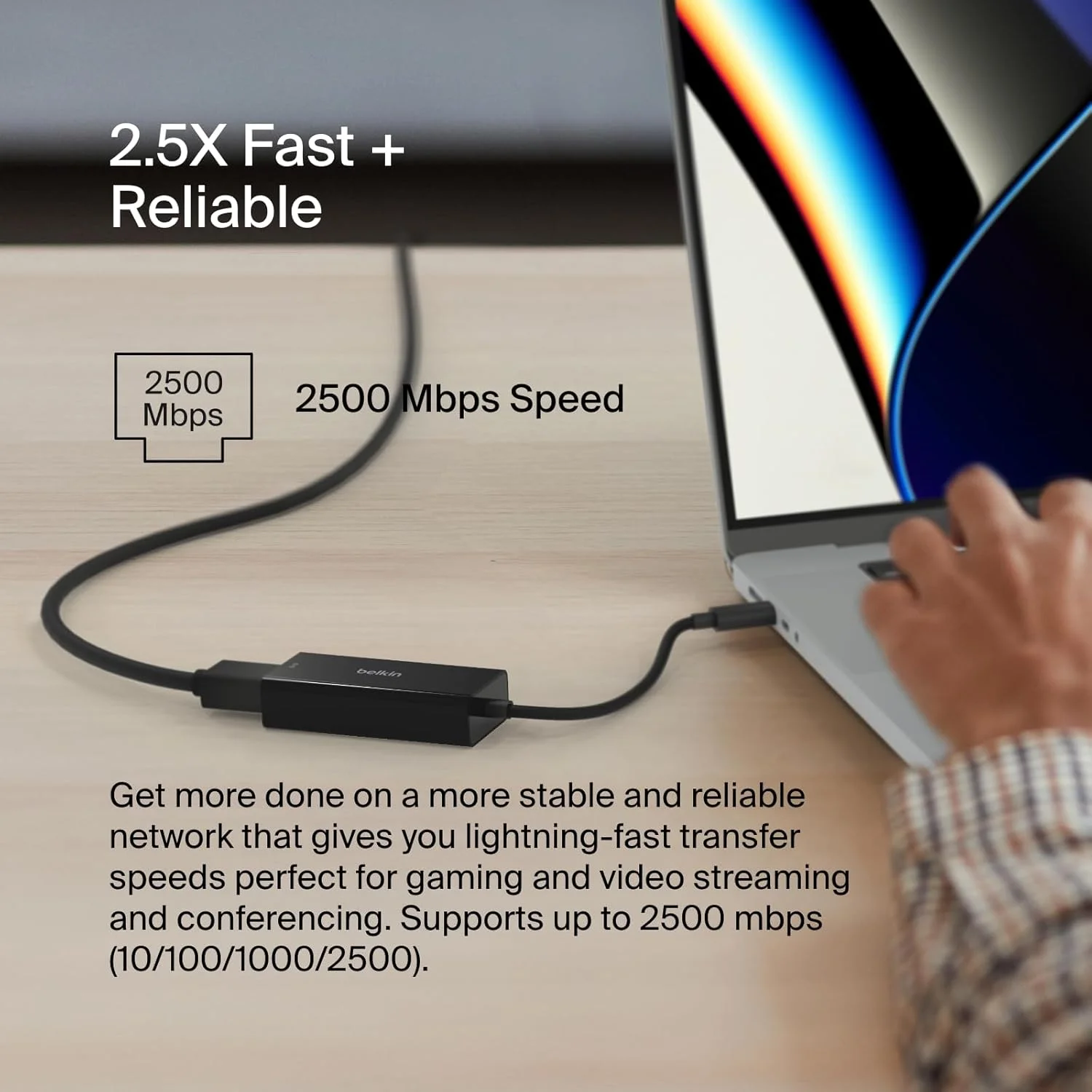 آداپتور USB Type C به اترنت 2.5 گیگابیتی Belkin، دارای گواهینامه USB-IF Thunderbolt 3 & 4 / آداپتور شبکه USB-C به LAN سازگار با MacBook Pro/Air، iPad Pro، XPS، Surface و سایر دستگاه های USB-C