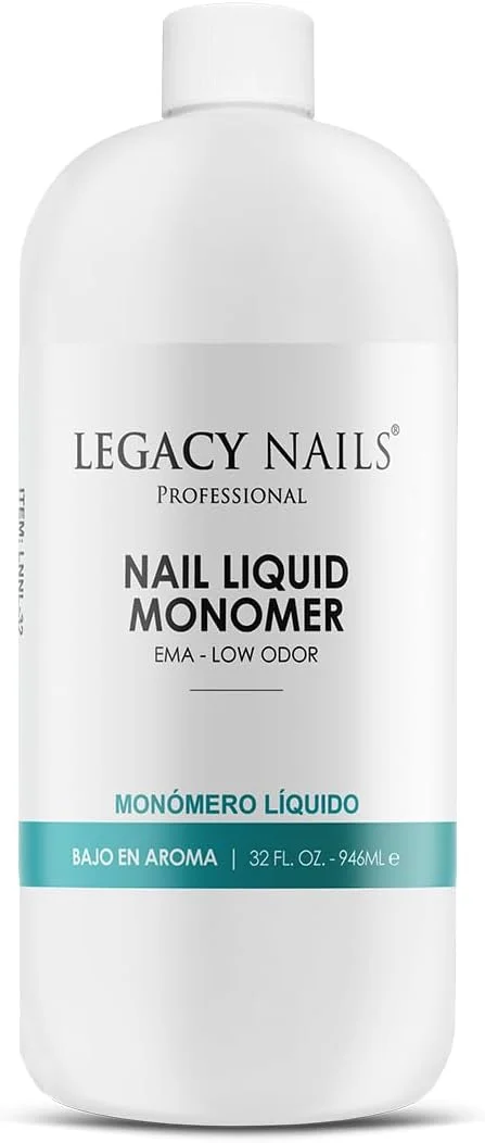 لیکوئید کاشت ناخن LEGACY NAILS، تثبیت کننده رنگ حرفه ای، بدون زردی، لیکوئید مونومر اکریلیک EMA برای سیستم پودر اکریلیک، اکستنشن ناخن (946 میلی لیتر)