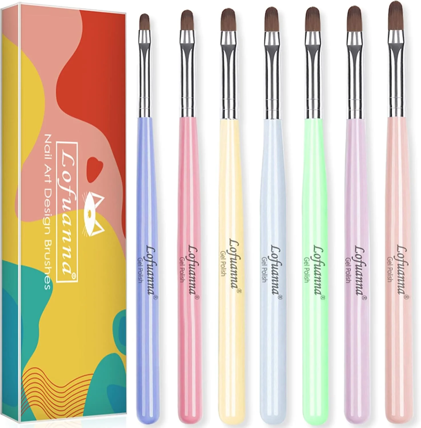 ست قلم موی طراحی ناخن Lofuanna، قلم موی ژل ناخن 7 عددی، قلم موی ژل اکستنشن پلی، ابزار مانیکور فرانسوی، قلم موی سازنده نوک ناخن، قلم نقاشی آکریلیک برای استفاده در منزل و سالن های حرفه ای در اندازه های مختلف