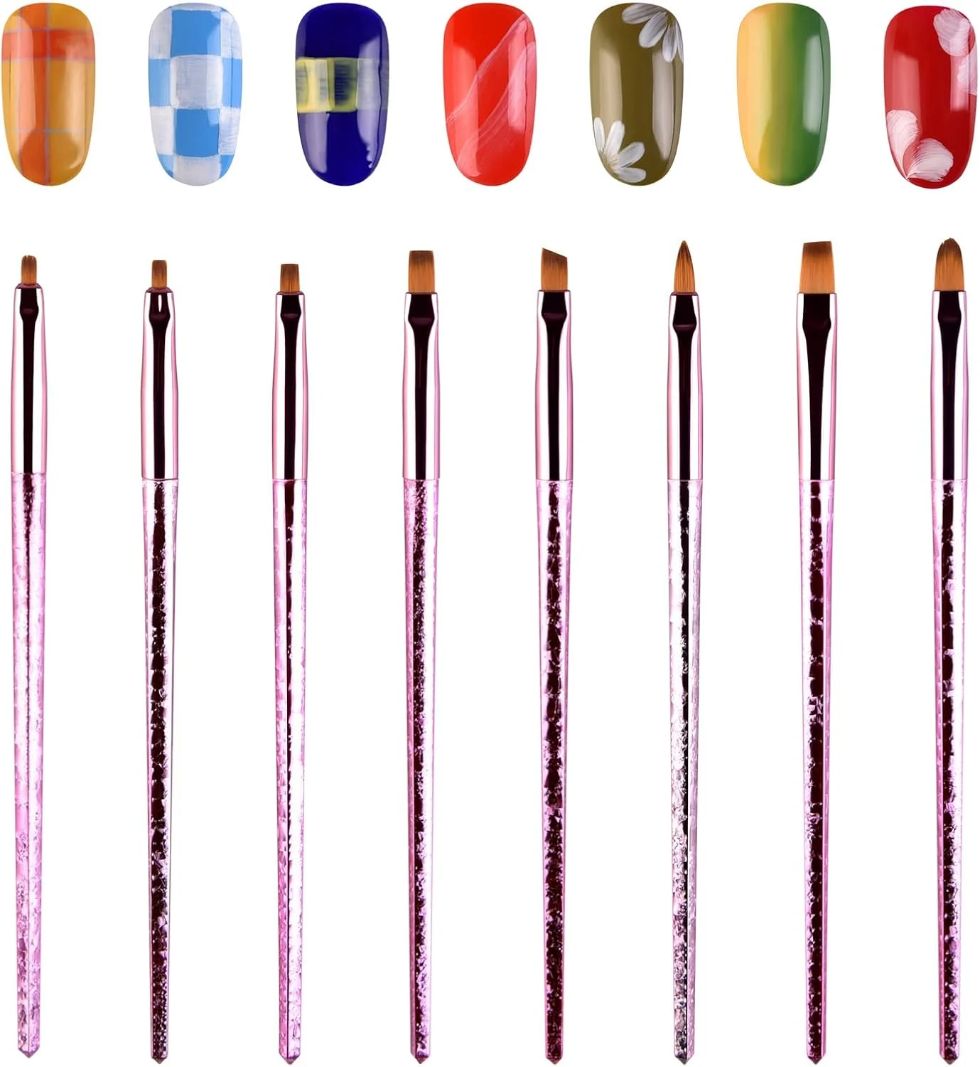 مجموعه 8 عددی قلم مو طراحی ناخن KAZIPOP، قلم موی ژل اکستنشن، قلم موهای چند منظوره ناخن، قلم موی اکریلیک طراحی ناخن، قلم طراحی ناخن