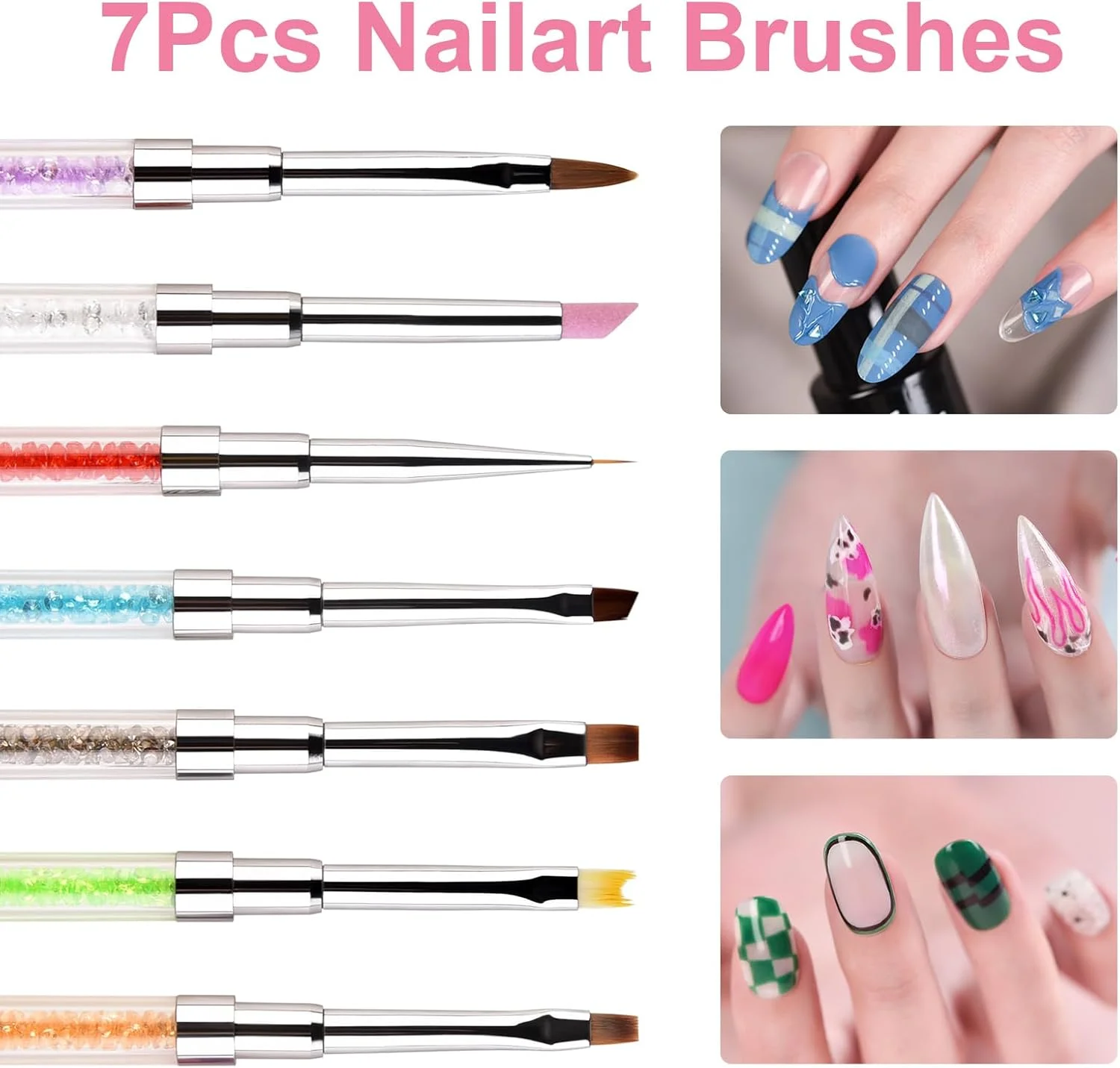 مجموعه 7 عددی قلم طراحی ناخن KAZIPOP، قلم های طراحی ناخن، ابزار طراحی ناخن، قلم موی ژل اکستنشن، قلم موی خطی طراحی ناخن برای طراحی لاک ژل