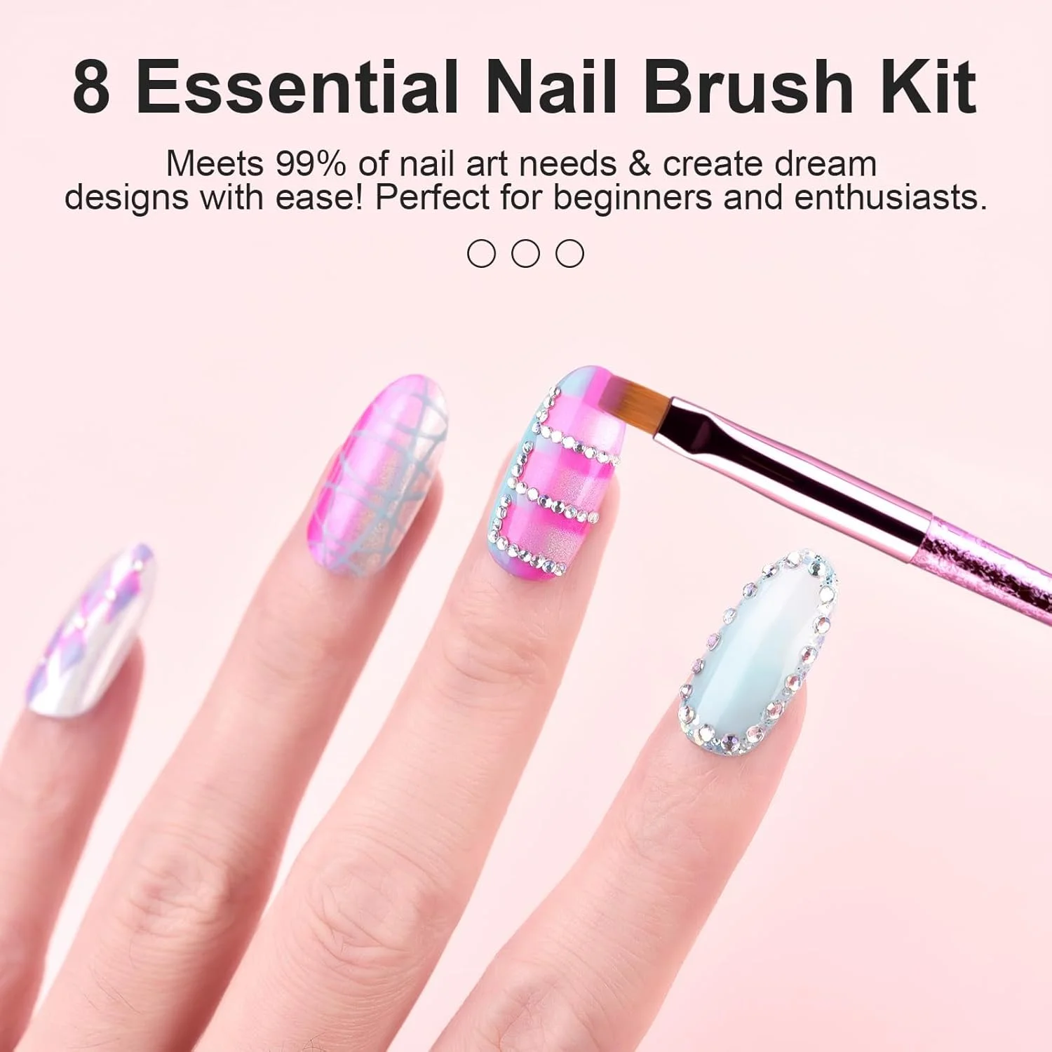 مجموعه 8 عددی قلم مو طراحی ناخن KAZIPOP، قلم موی ژل اکستنشن، قلم موهای چند منظوره ناخن، قلم موی اکریلیک طراحی ناخن، قلم طراحی ناخن