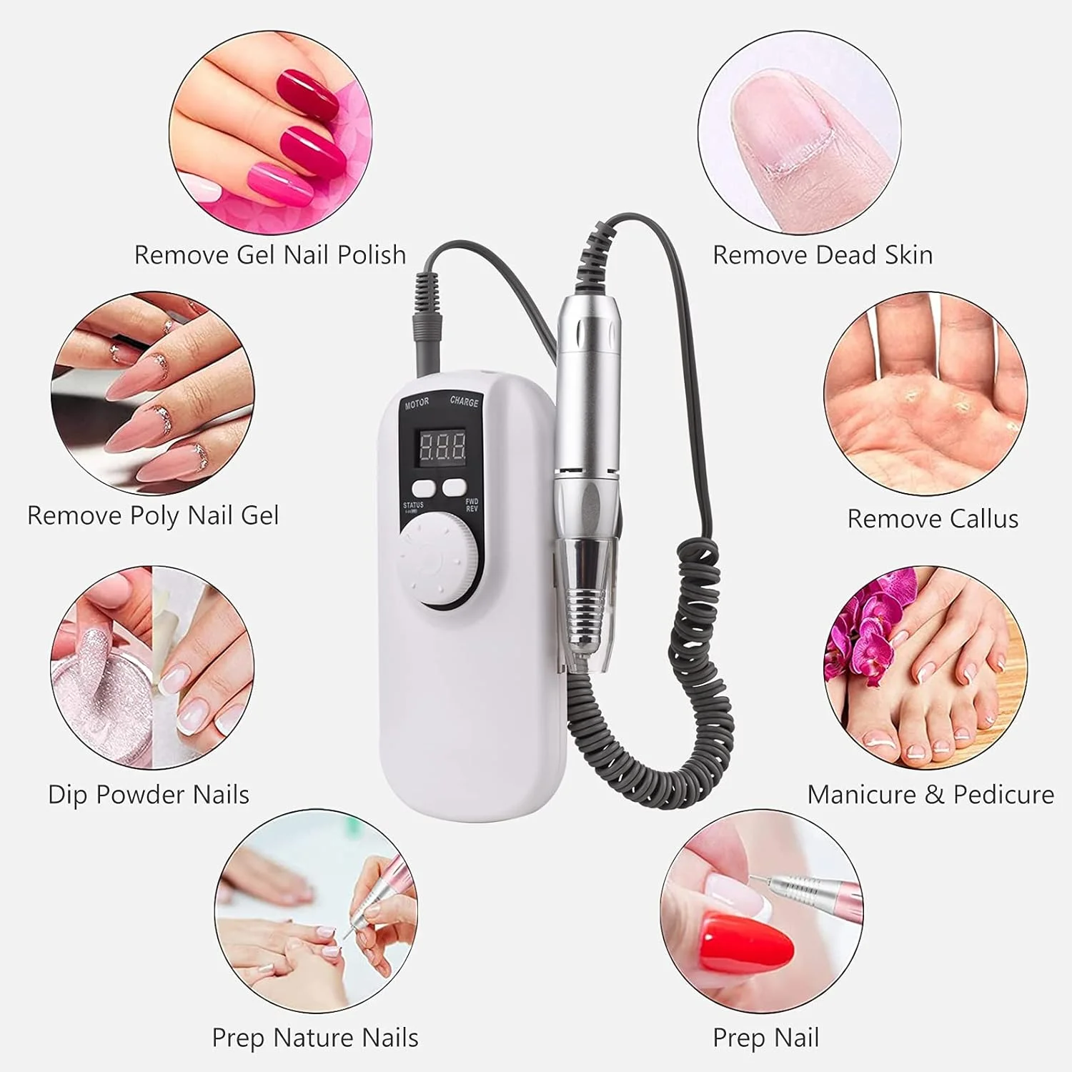 دستگاه سوهان برقی ناخن شارژی مورلیان، دریل ناخن برقی با سرعت بالا 35000 دور در دقیقه، صفحه نمایش LED به همراه جای قلم سوهان ناخن و سری سوهان برای مانیکور، پدیکور، حذف ناخن های ژلی و ناخن های اکریلیک