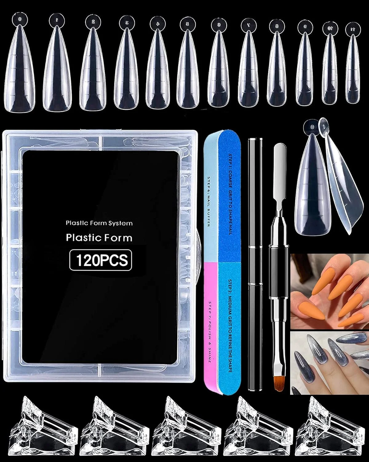 مجموعه 120 عددی قالب ناخن دوگانه NAISKA، قالب های اکستنشن ناخن ژلی، استیلتو با 12 سایز مختلف به همراه قلم موی ژل، 1 عدد سوهان ناخن و 5 عدد گیره ناخن