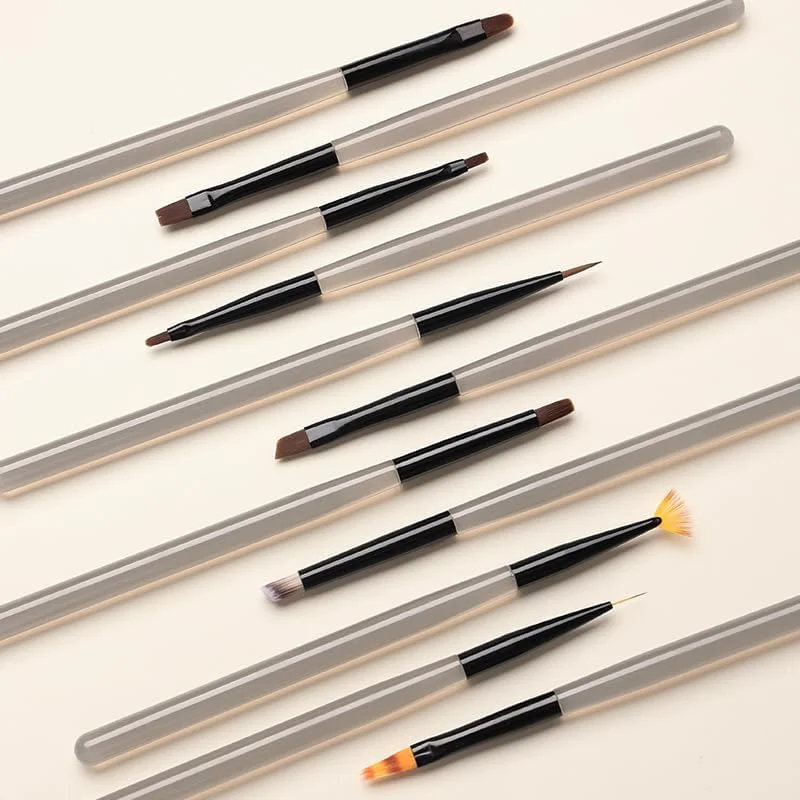ست ۹ عددی قلم مو طراحی ناخن، ابزار و لوازم طراحی ناخن به همراه قلم طراحی و نقاشی برای ژل پولیش، طراحی خطوط و نقطه گذاری، ابزار مانیکور DIY برای استفاده در سالن یا منزل، رنگ قهوه ای
