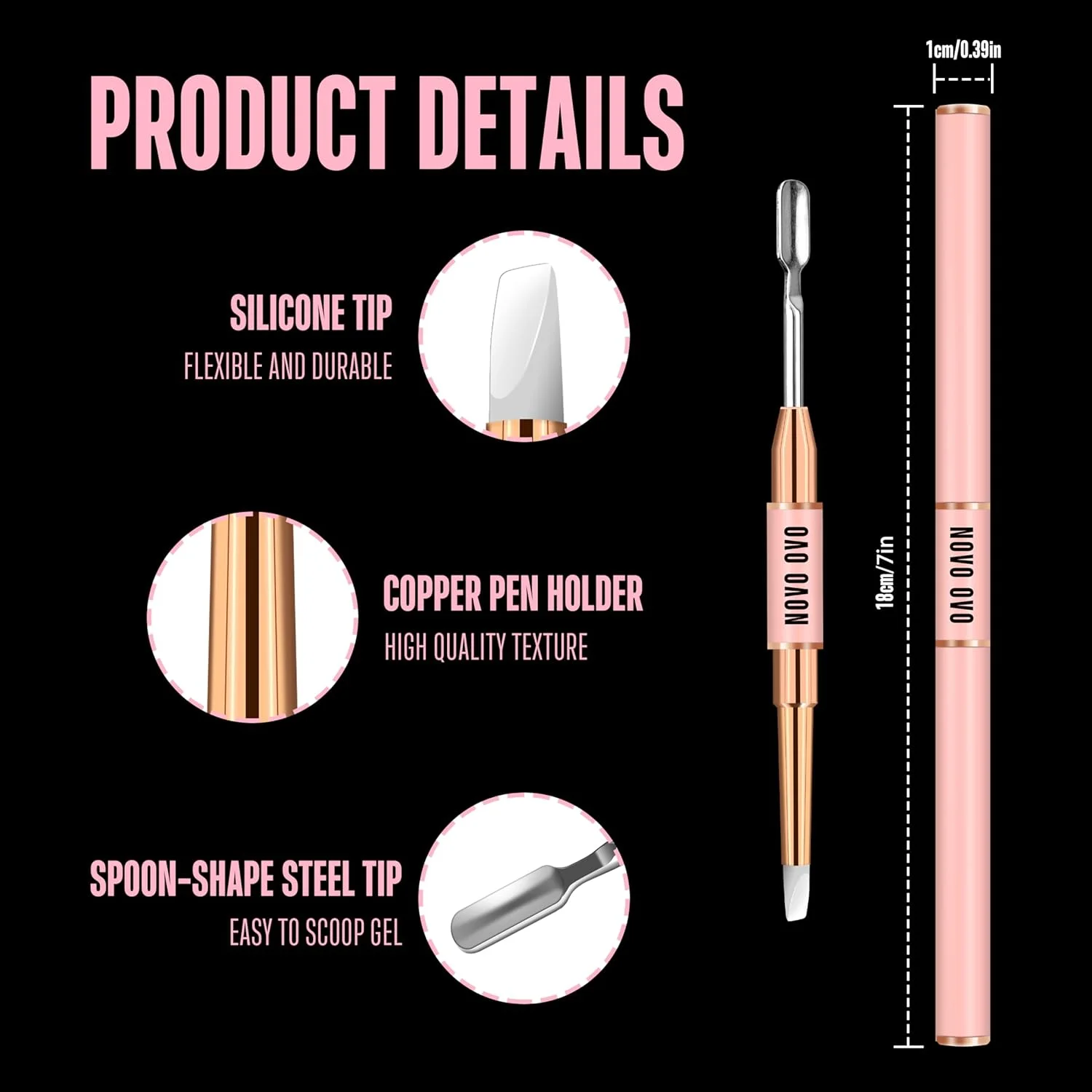 نوو اوو، ست قلم طراحی ناخن دو طرفه، 2 عددی، مناسب برای ژل پلی با دو شکل مختلف، ژل پلی غیر چسبنده و اکستنشن ناخن، مناسب برای ناخن های دست و پا، ابزار سالن، مانیکور و پدیکور DIY