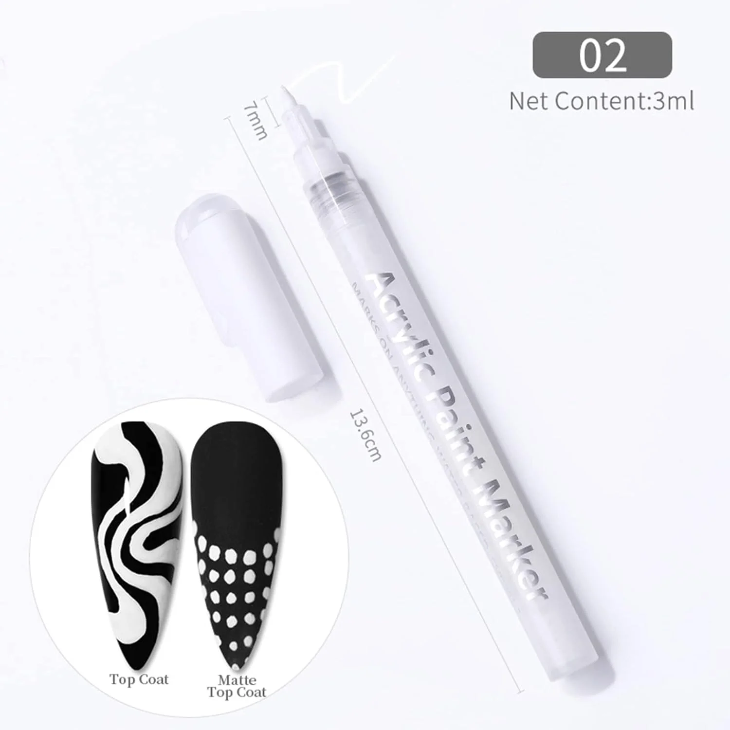 قلم طراحی ناخن، قلم لاینر طراحی، قلم ژل اکستنشن ناخن، سفید و کاربردی