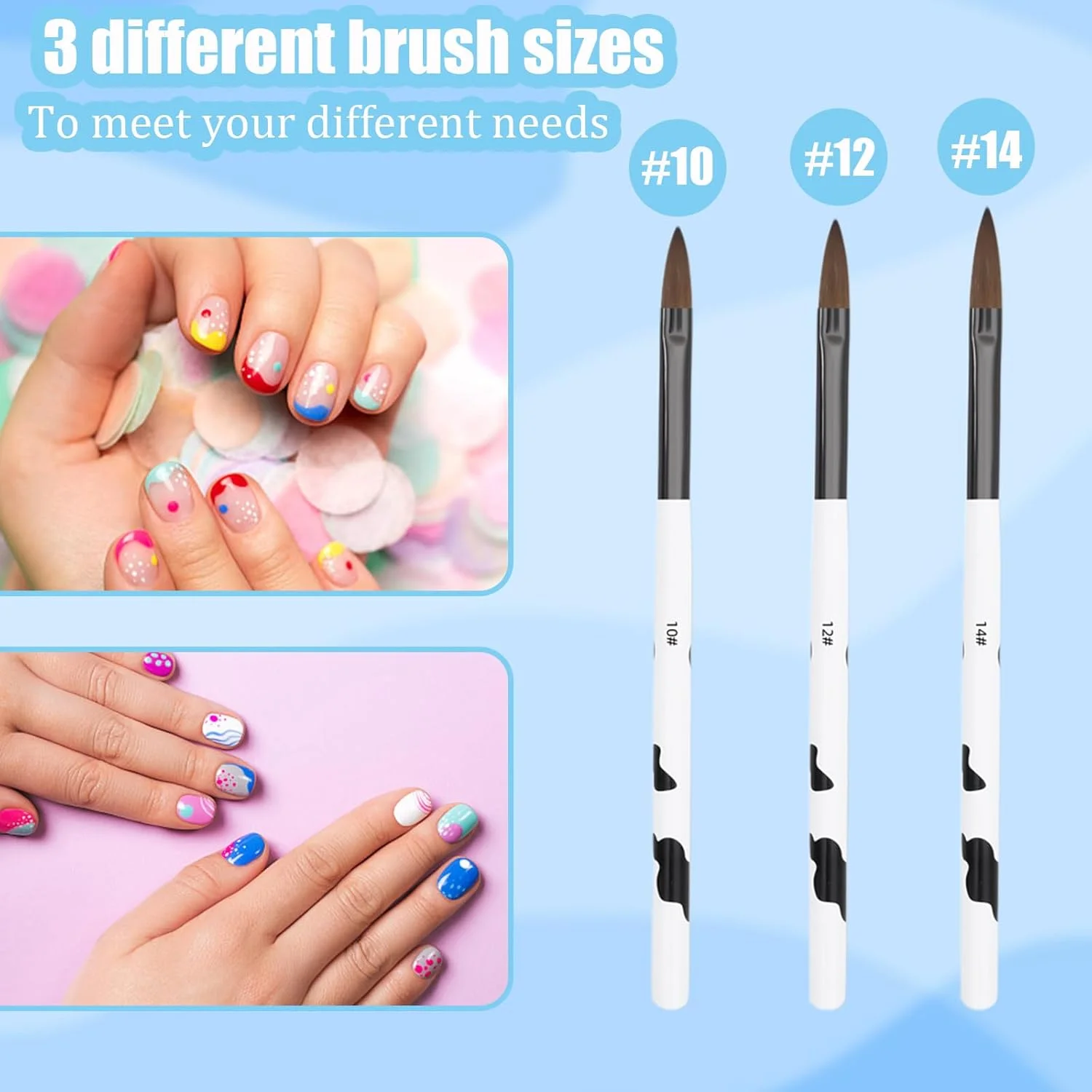 ست 3 عددی قلم طراحی ناخن حرفه ای، مناسب برای ناخن های ژلی - سایز 10/12/14، برای قلم طراحی ناخن ابزار تزئین DIY برس لاک ناخن ست 3 عددی قلم طراحی ناخن حرفه ای، مناسب برای ناخن های ژلی - سایز 10/12/14، برای قلم طراحی ناخن ابزار تزئین DIY برس لاک ناخن