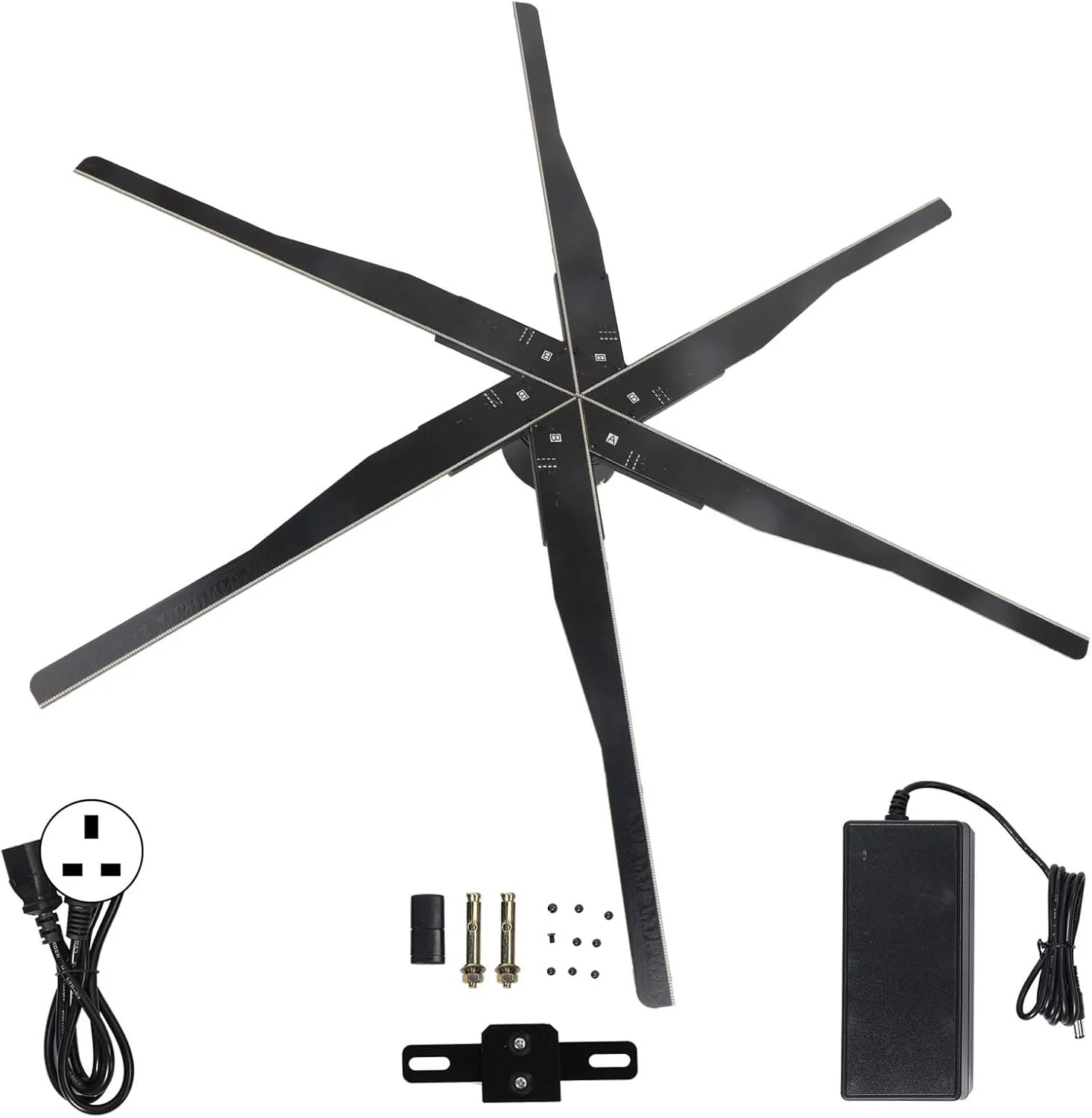 پروژکتور تبلیغاتی هولوگرافیک سه بعدی Bewinner، نمایشگر فن LED هولوگرافیک 6 پره، پروژکشن فن LED چشمی سه بعدی 85 سانتی متری، پشتیبانی از (دوشاخه بریتانیا 100-240 ولت)