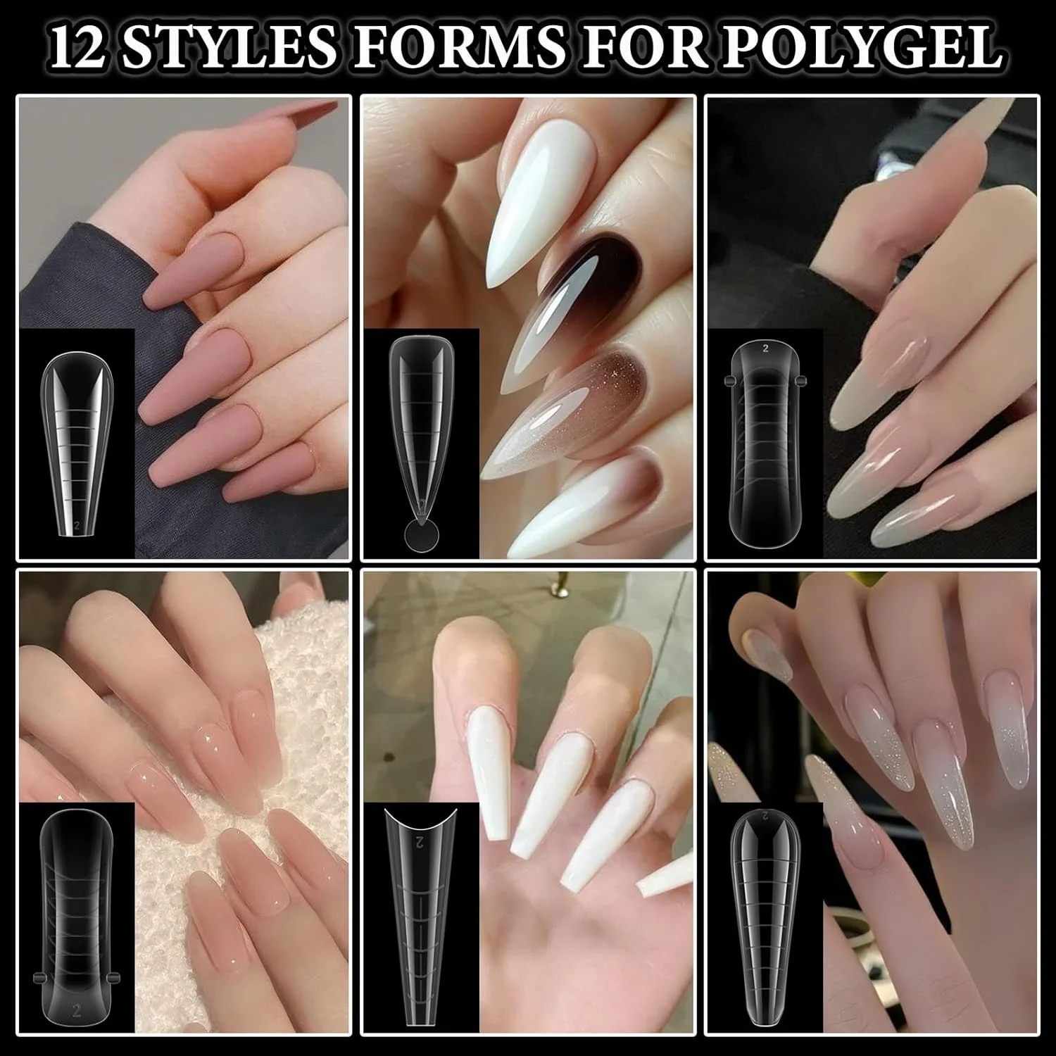 ست کامل 288 عددی قالب پلی ژل ناخن SUTOKAKA، 12 مدل، 12 سایز، قالب اکستنشن ناخن قابل استفاده مجدد، فرم های دوگانه به همراه 6 عدد گیره ناخن، محلول لغزنده ناخن، قلم مو، سوهان ناخن و عقب زننده کوتیکول برای مبتدیان