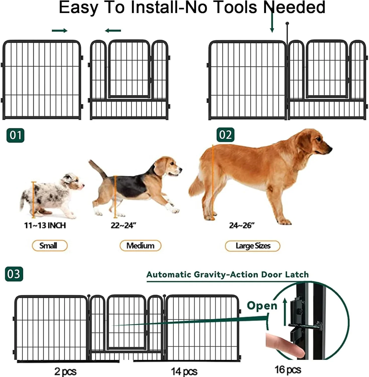 محوطه بازی سگ Beauenty، محوطه بازی قابل حمل حیوانات خانگی در فضای باز، قفس ضد زنگ سگ، محوطه بزرگ داخلی، حصار فلزی سنگین حیاط سگ برای خرگوش ها، گربه ها و سگ های کوچک و متوسط (مشکی 160 * 80 * 80 سانتی متر)