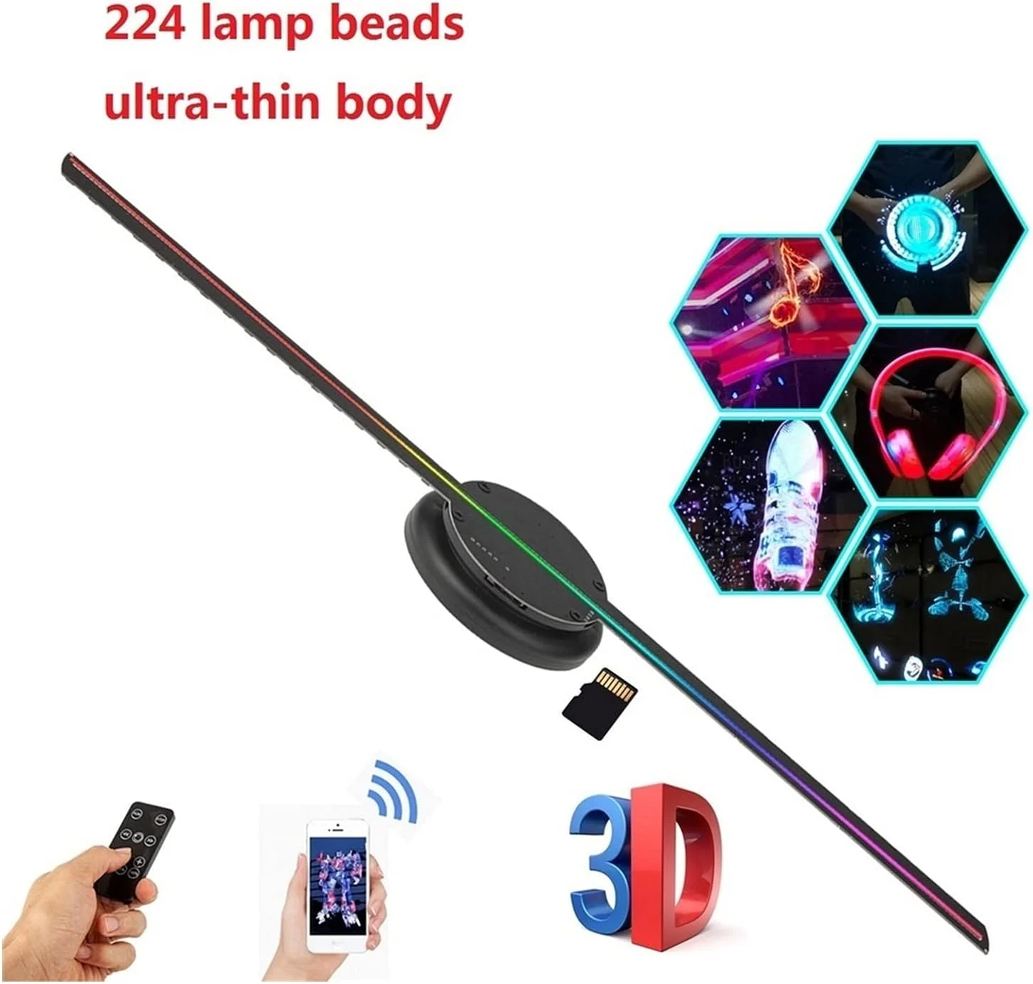 پروژکتور هولوگرافی فن سه بعدی LED وای فای REHOOF، دستگاه تبلیغاتی هولوگرافی با نور برجسته و کارت حافظه 8 گیگابایتی برای تبلیغات