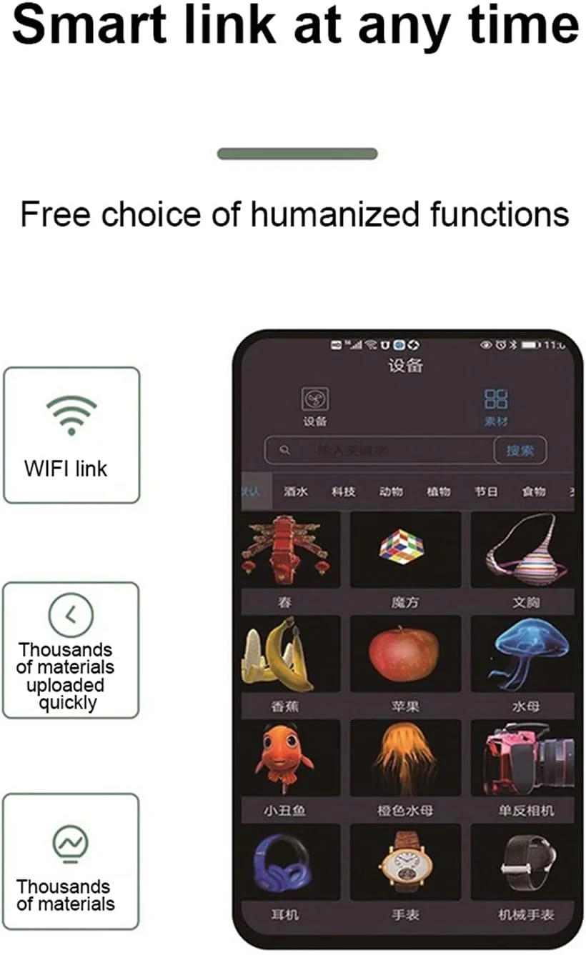 فن تبلیغاتی هولوگرام QTFBYA، پروژکتور هولوگرام سه بعدی، صفحه نمایش شش ضلعی، دستگاه نور لوگو تبلیغاتی، تصویربرداری چرخشی LED با پوشش محافظ، فن هولوگرام سه بعدی (توان: شفاف) زندگی شاد