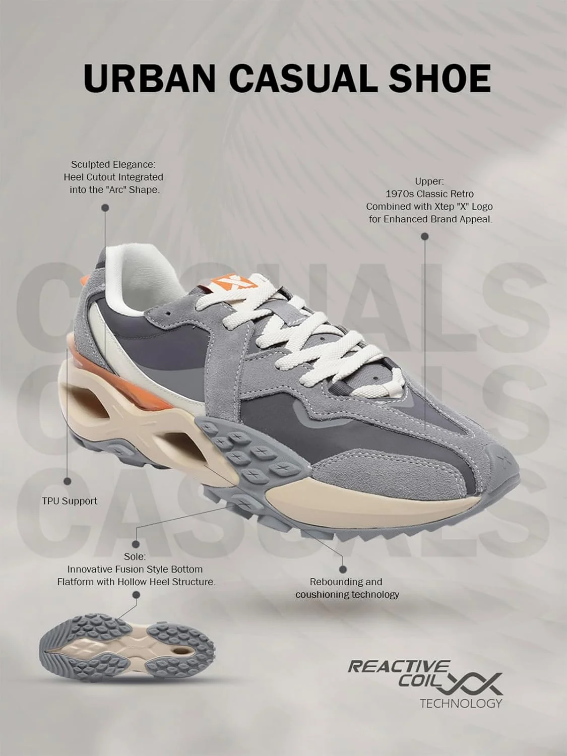 کفش های پدری مردانه XTEP، دارای جذب شوک در قسمت نیمه پنجه، رویه مشبک چرخشی توخالی - پاشنه X شکل با فناوری سیم پیچ واکنشی برای برگشت و زیره لاستیکی ضد لغزش، مناسب برای پاهای پهن، کفش های غیر رسمی شهری مردانه کفش های پدری مردانه XTEP، دارای جذب شوک در قسمت نیمه پنجه، رویه مشبک چرخشی توخالی - پاشنه X شکل با فناوری سیم پیچ واکنشی برای برگشت و زیره لاستیکی ضد لغزش، مناسب برای پاهای پهن، کفش های غیر رسمی شهری مردانه