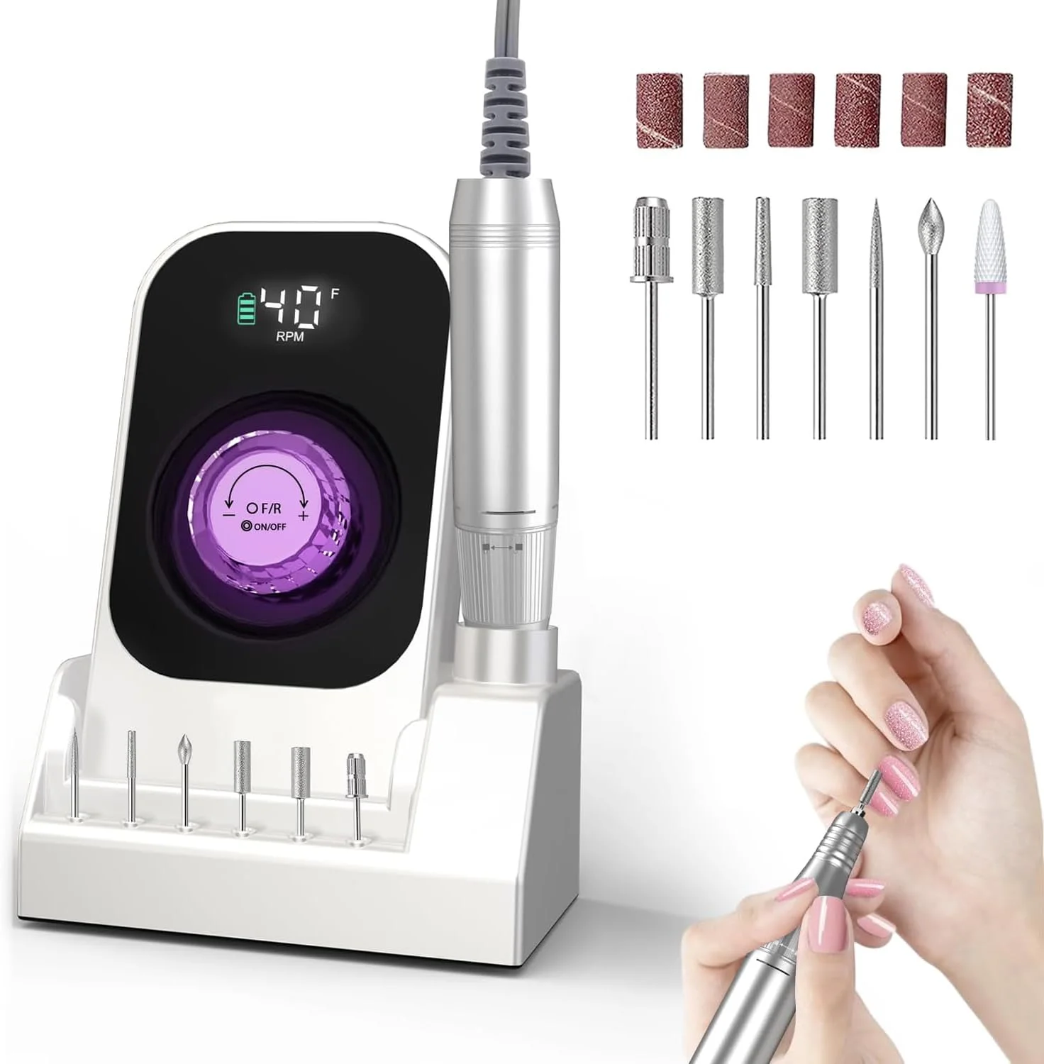 سوهان برقی ناخن قابل حمل Angju، دستگاه سوهان برقی ناخن شارژی حرفه ای 40000 دور در دقیقه، سوهان ناخن بی سیم با سری و پایه برای از بین بردن ناخن های اکریلیک، لاک ژل ناخن، مانیکور برای سالن و خانه سوهان برقی ناخن قابل حمل Angju، دستگاه سوهان برقی ناخن شارژی حرفه ای 40000 دور در دقیقه، سوهان ناخن بی سیم با سری و پایه برای از بین بردن ناخن های اکریلیک، لاک ژل ناخن، مانیکور برای سالن و خانه