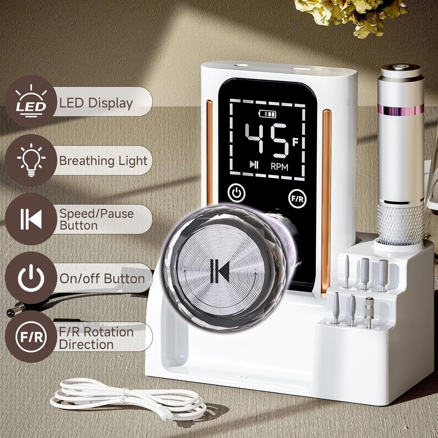 دستگاه سوهان برقی ناخن Angju، قابل حمل، 45000 دور در دقیقه، سوهان ناخن برقی بی سیم حرفه ای با سری و پایه، برای ناخن های ژلی آکریلیک، دستگاه ای فایل، پولیش مانیکور، مناسب برای سالن و خانه دستگاه سوهان برقی ناخن Angju، قابل حمل، 45000 دور در دقیقه، سوهان ناخن برقی بی سیم حرفه ای با سری و پایه، برای ناخن های ژلی آکریلیک، دستگاه ای فایل، پولیش مانیکور، مناسب برای سالن و خانه