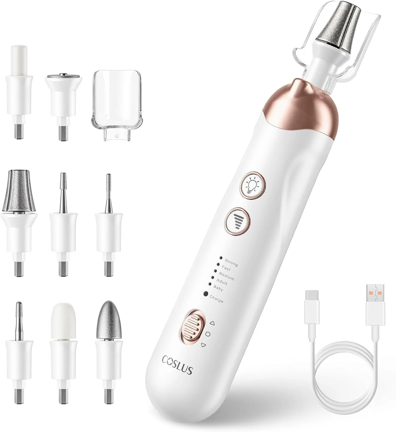 دستگاه سوهان برقی ناخن Azonee، کیت حرفه ای 8 در 1 بی سیم با چراغ LED، کیت حرفه ای مانیکور و پدیکور برای پینه ها، پولیش ناخن، آسیاب، سمباده و اصلاح کننده با 5 سرعت