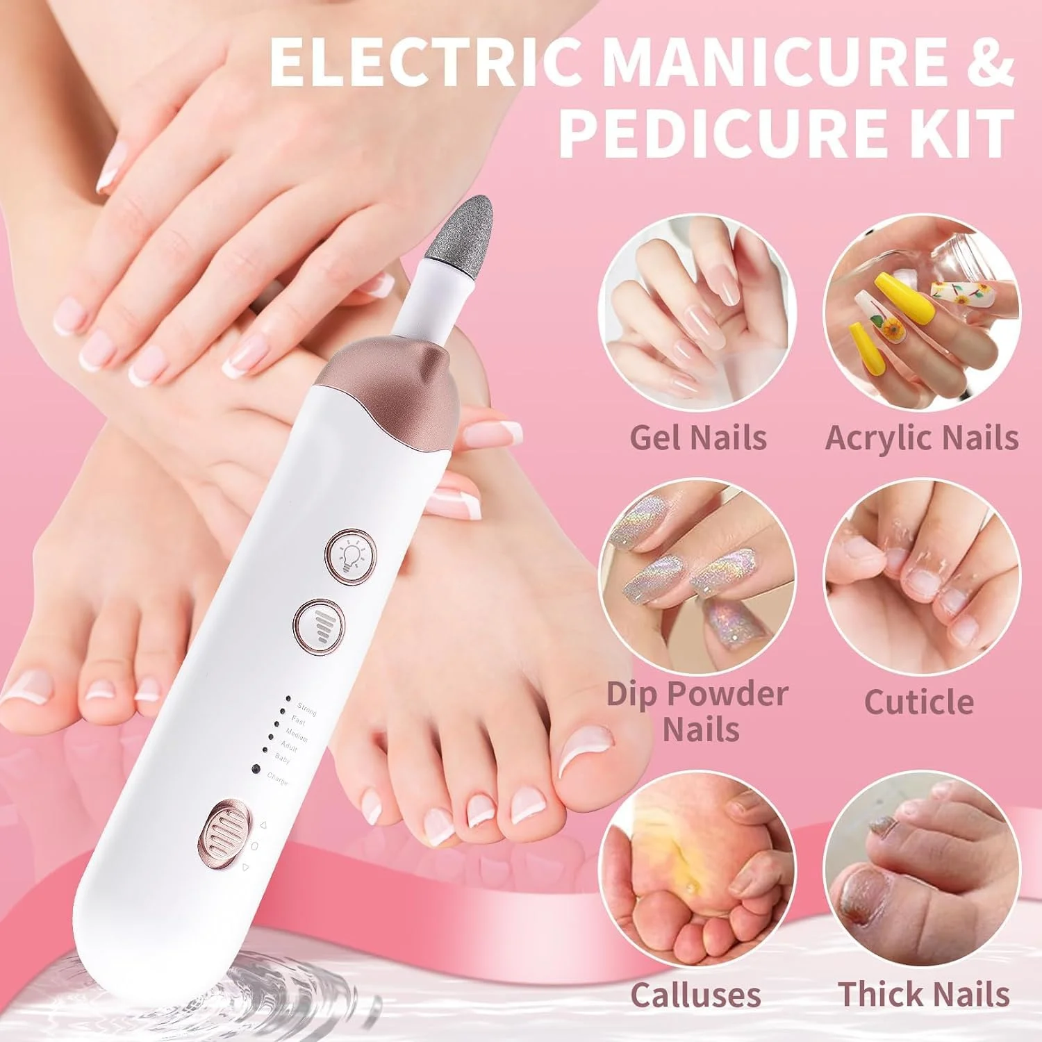 دستگاه سوهان برقی ناخن Azonee، کیت حرفه ای 8 در 1 بی سیم با چراغ LED، کیت حرفه ای مانیکور و پدیکور برای پینه ها، پولیش ناخن، آسیاب، سمباده و اصلاح کننده با 5 سرعت دستگاه سوهان برقی ناخن Azonee، کیت حرفه ای 8 در 1 بی سیم با چراغ LED، کیت حرفه ای مانیکور و پدیکور برای پینه ها، پولیش ناخن، آسیاب، سمباده و اصلاح کننده با 5 سرعت