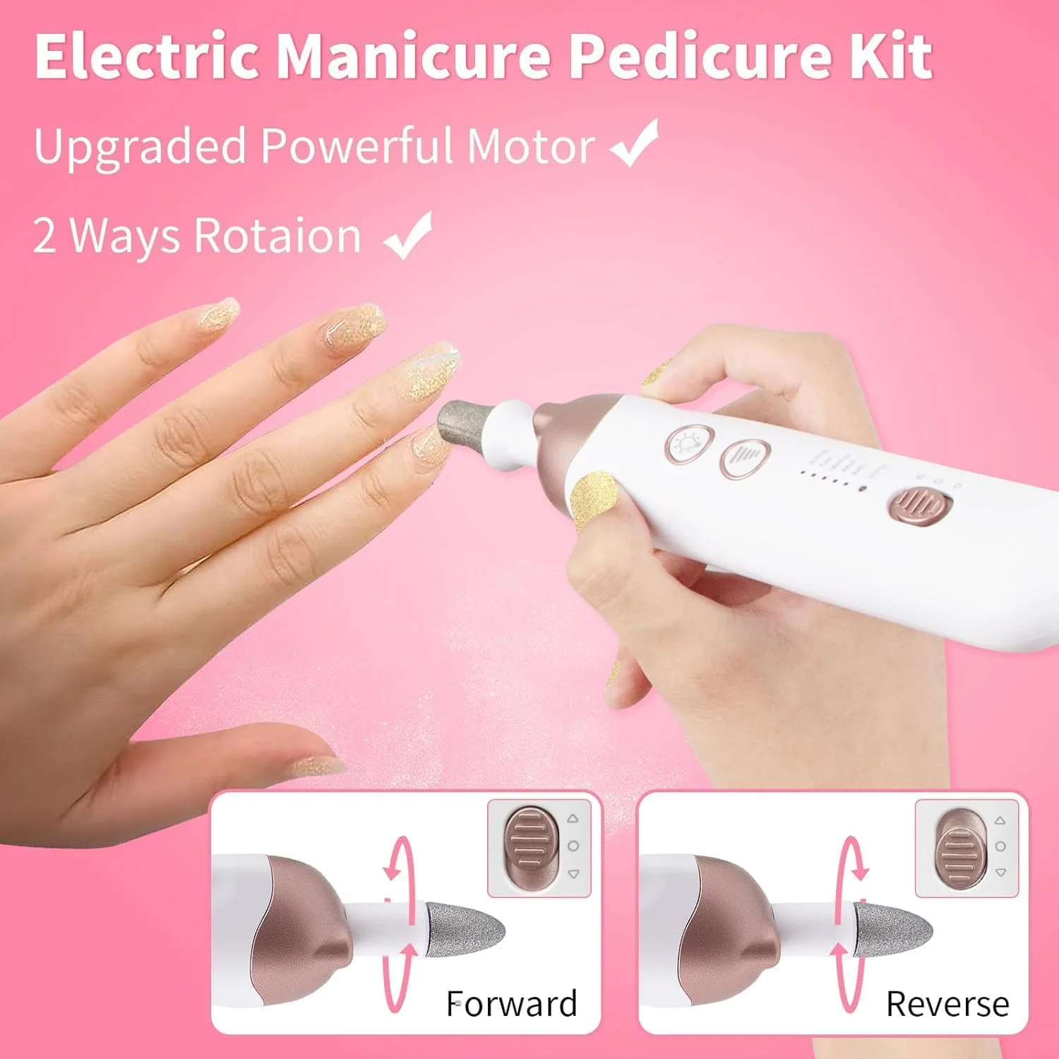 دستگاه سوهان برقی ناخن Azonee، کیت حرفه ای 8 در 1 بی سیم با چراغ LED، کیت حرفه ای مانیکور و پدیکور برای پینه ها، پولیش ناخن، آسیاب، سمباده و اصلاح کننده با 5 سرعت دستگاه سوهان برقی ناخن Azonee، کیت حرفه ای 8 در 1 بی سیم با چراغ LED، کیت حرفه ای مانیکور و پدیکور برای پینه ها، پولیش ناخن، آسیاب، سمباده و اصلاح کننده با 5 سرعت