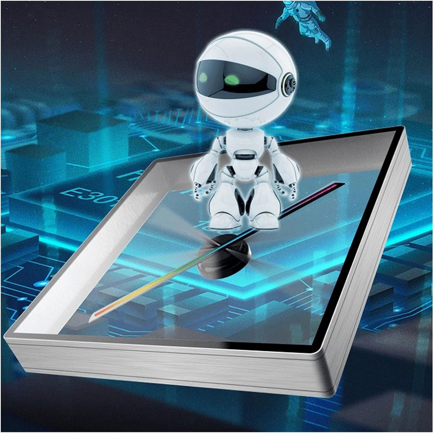 پروژکتور هولوگرام سه بعدی فن هولوگرام، تابلوی LED متحرک با قابلیت پشتیبانی از ویدیو/تصویر، نور تبلیغاتی هولوگرافیک HD به همراه کارت 8 گیگابایتی برای تابلوهای فروشگاه، مهمانی و هالووین (رنگ: تک رنگ، اندازه: بدنه مشکی)