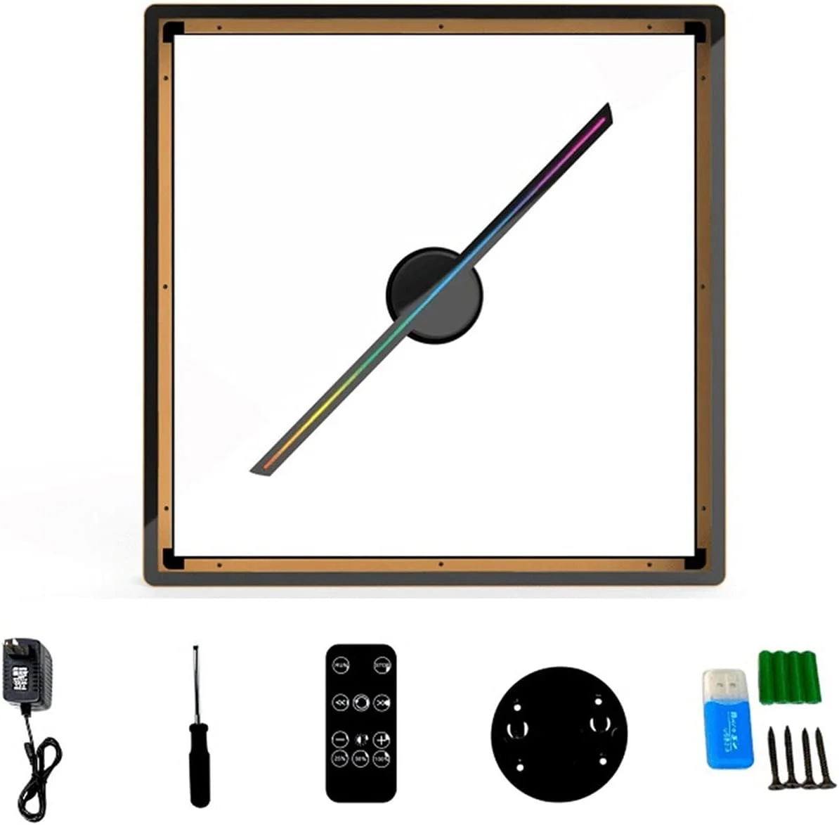 پروژکتور هولوگرام سه بعدی فن هولوگرام، تابلوی LED متحرک با قابلیت پشتیبانی از ویدیو/تصویر، نور تبلیغاتی هولوگرافیک HD به همراه کارت 8 گیگابایتی برای تابلوهای فروشگاه، مهمانی و هالووین (رنگ: تک رنگ، اندازه: بدنه مشکی)