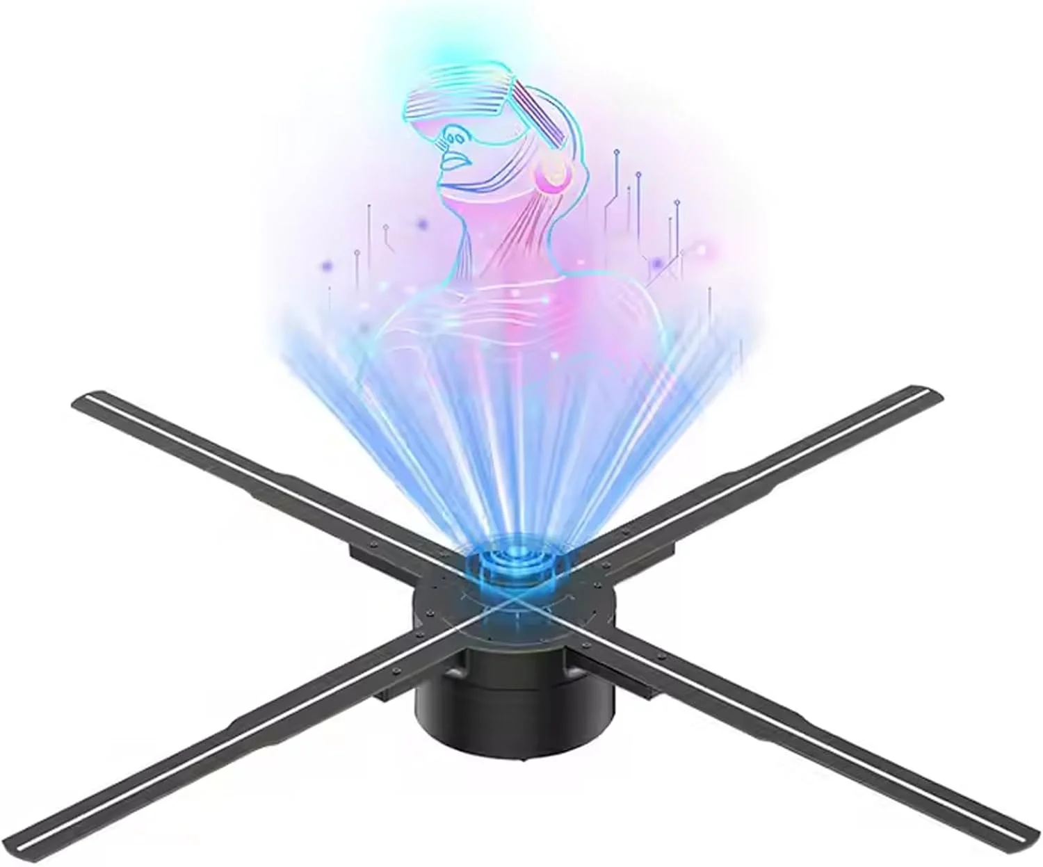 پروژکتور فن هولوگرام سه بعدی، قابل نصب روی دیوار، مناسب برای بار/هالووین، با قابلیت تنظیم زاویه و روشنایی، دستگاه تبلیغاتی هولوگرافی سه بعدی با 576 مهره LED