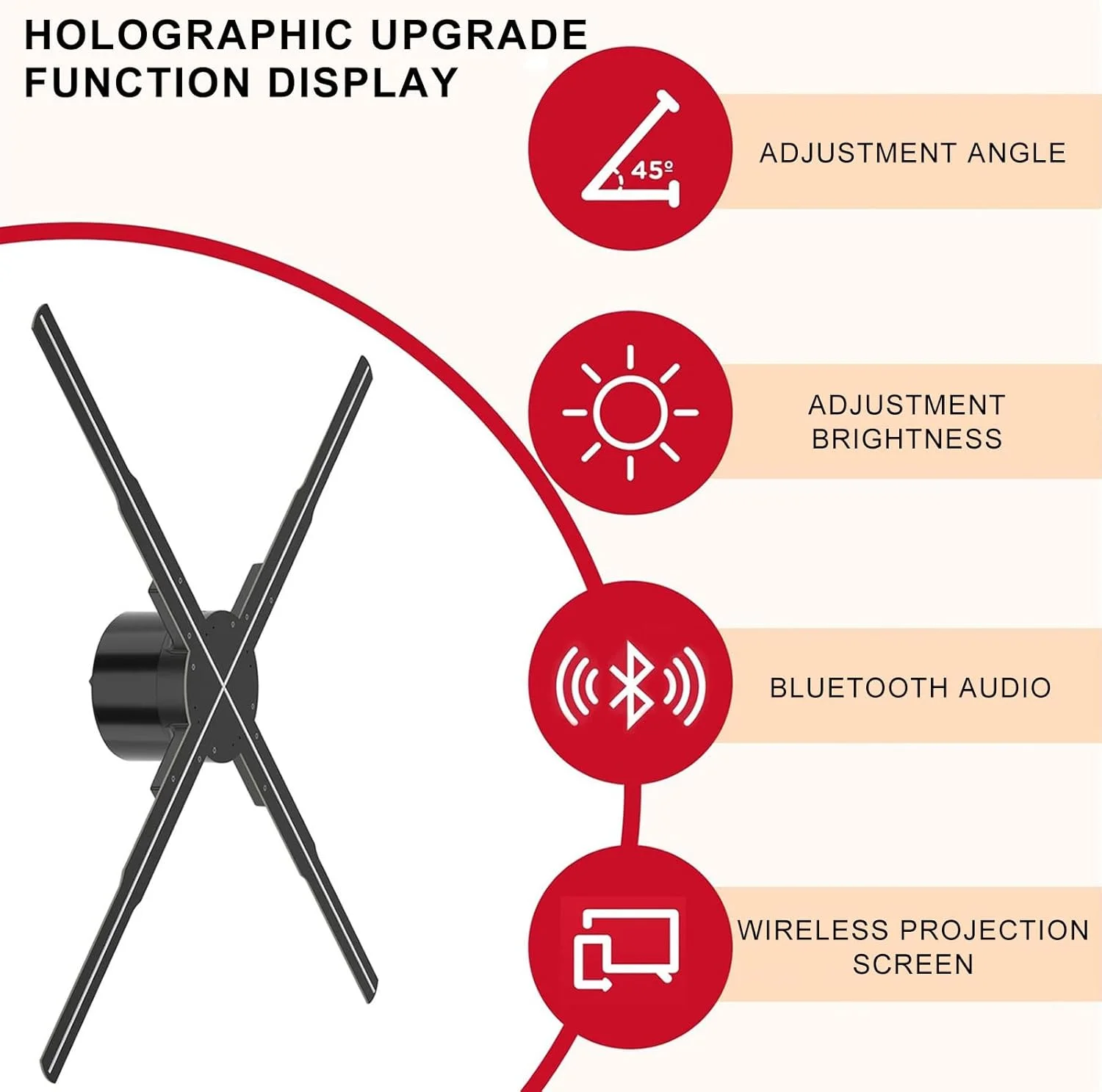 پروژکتور فن هولوگرام سه بعدی، قابل نصب روی دیوار، مناسب برای بار/هالووین، با قابلیت تنظیم زاویه و روشنایی، دستگاه تبلیغاتی هولوگرافی سه بعدی با 576 مهره LED