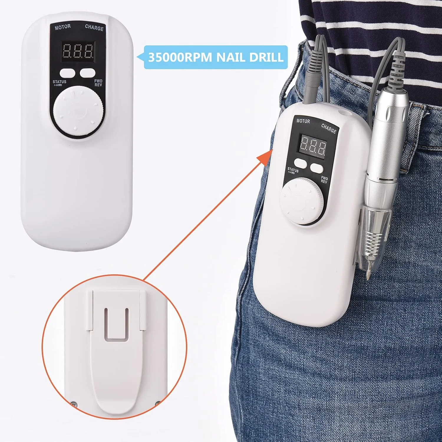 دستگاه مانیکور برقی اِیکم، سوهان برقی ناخن، پولیش ناخن، 35000 دور در دقیقه، صفحه نمایش LED با جای قلم سوهان و سری سوهان برای مانیکور ناخن و حذف ژل ناخن