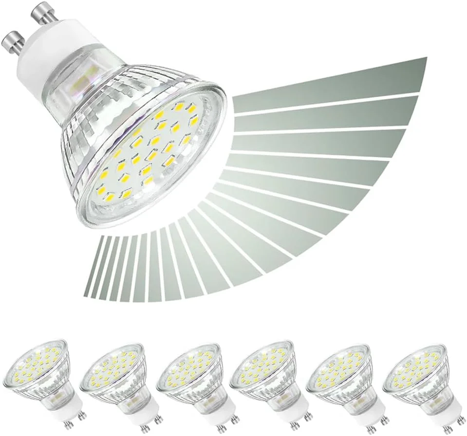 لامپ ال ای دی GU10 آزونی، بسته 6 عددی، 5 وات 5000 کلوین، لامپ ال ای دی سفید یخی روشن، جایگزین چراغ های هالوژنی GU10، قابل تنظیم نور، معادل 40 وات برای چراغ های توکار، 400 لومن