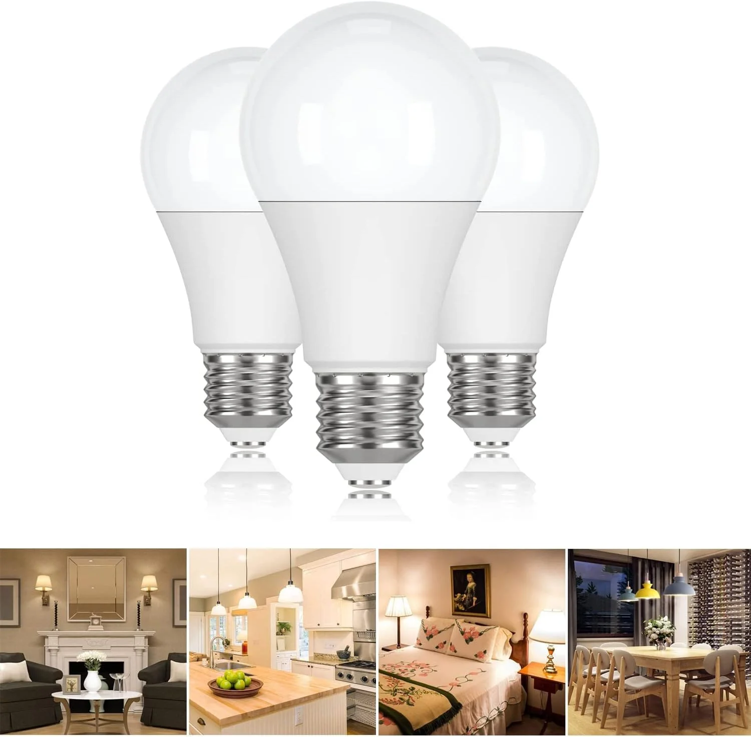 لامپ ال ای دی آزونه معادل 60 وات، 9 وات نور سفید روز 3000K غیر قابل تنظیم، پایه متوسط استاندارد A19 E27، طول عمر 25000 ساعت، 806 لومن، بسته 3 عددی، سفید گرم