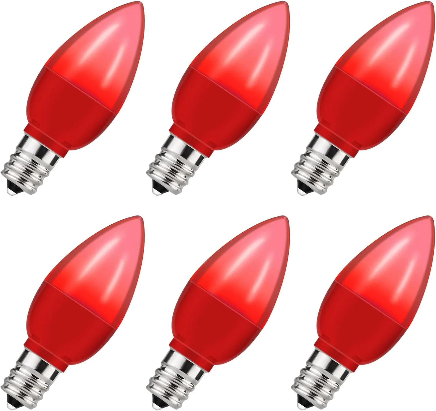 بسته 6 عددی لامپ شب خواب قرمز C7، لامپ های پایه شمعدانی Azonee E12، لامپ های رنگی C7 مقاوم در برابر شکستگی معادل 10 وات مناسب برای چراغ های شب هالووین، چراغ های تزئینی و ریسه های کریسمس
