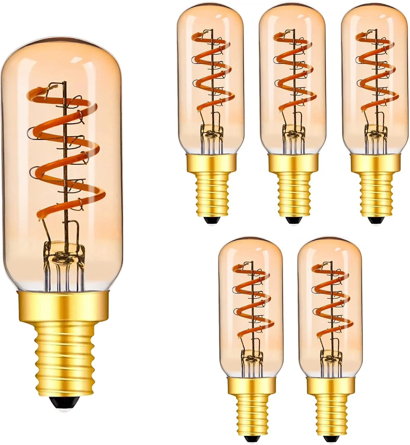 لامپ ال ای دی E12 آزون، بسته 6 عددی لامپ ادیسونی رشته ای دیمر پذیر با پایه شمعدانی، معادل لامپ 25 وات، CRI 90+، شیشه کهربایی 2200K، لامپ ال ای دی 3 وات E12 T25 برای لوستر