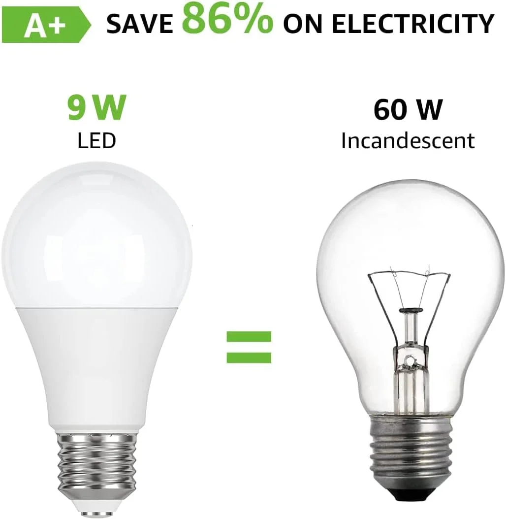 لامپ ال ای دی آزونه معادل 60 وات، 9 وات نور سفید روز 3000K غیر قابل تنظیم، پایه متوسط استاندارد A19 E27، طول عمر 25000 ساعت، 806 لومن، بسته 3 عددی، سفید گرم لامپ ال ای دی آزونه معادل 60 وات، 9 وات نور سفید روز 3000K غیر قابل تنظیم، پایه متوسط استاندارد A19 E27، طول عمر 25000 ساعت، 806 لومن، بسته 3 عددی، سفید گرم