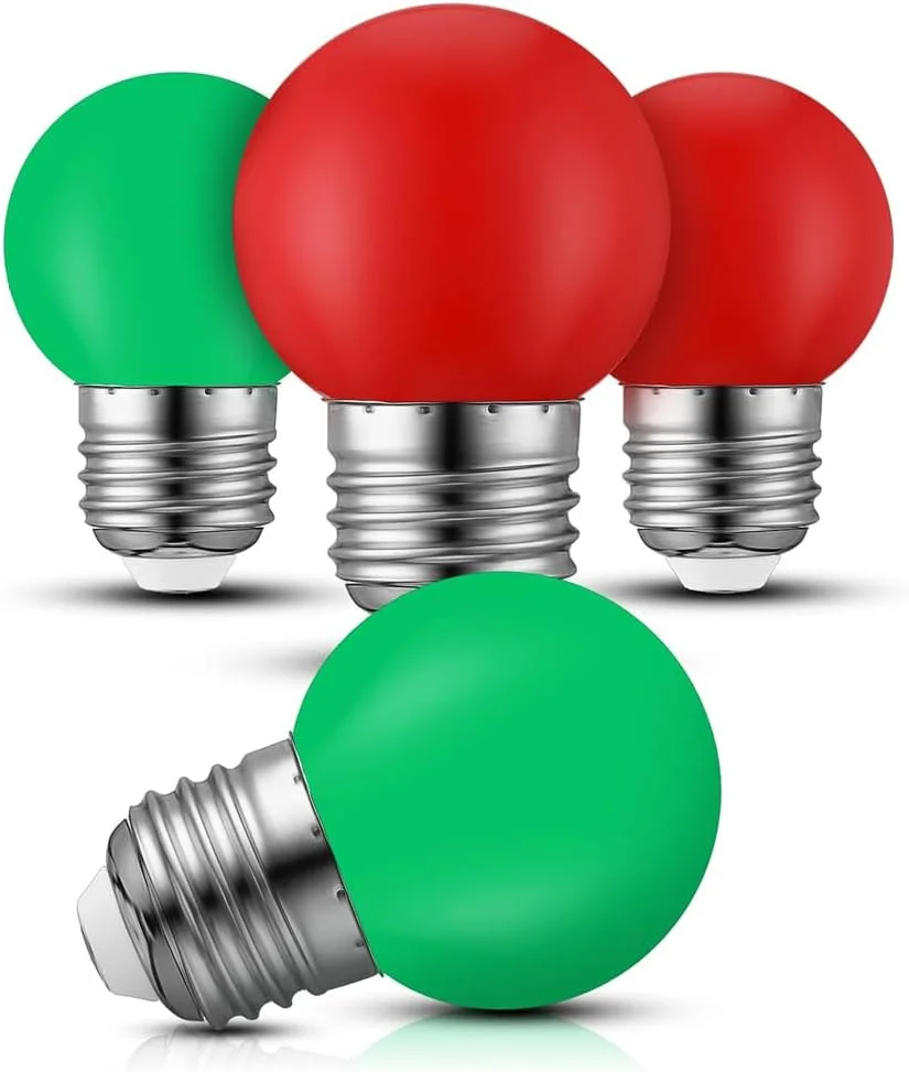 لامپ های LED رنگی Azonee، بسته 4 عددی لامپ G14/ G45، 1 وات 220 ولت پایه E26/ E27 چراغ خواب کوچک، لامپ های قرمز و سبز برای چراغ های ریسه ای اتاق خواب، آشپزخانه، پنجره، شمع، ایوان، چراغ رومیزی