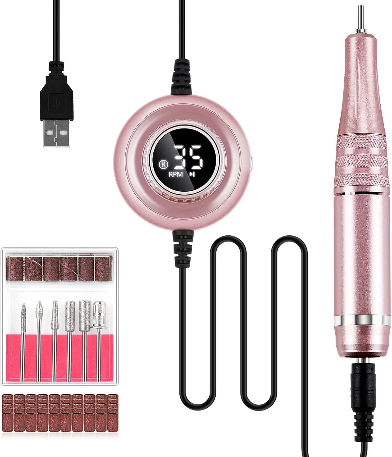 سوهان برقی ناخن USB قابل حمل Madenia با صفحه نمایش، 35000 دور در دقیقه، سوهان برقی فشرده حرفه ای برای ناخن های ژلی آکریلیک، ابزارهای پولیش مانیکور پدیکور برای استفاده در سالن و منزل، صورتی سوهان برقی ناخن USB قابل حمل Madenia با صفحه نمایش، 35000 دور در دقیقه، سوهان برقی فشرده حرفه ای برای ناخن های ژلی آکریلیک، ابزارهای پولیش مانیکور پدیکور برای استفاده در سالن و منزل، صورتی