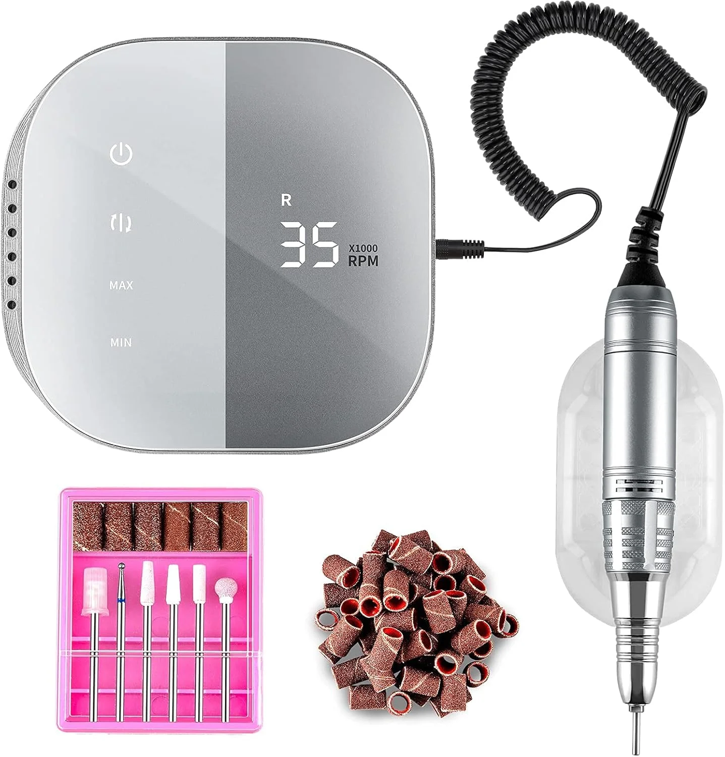 دستگاه سوهان برقی ناخن حرفه ای Madenia، سوهان برقی ناخن برای ناخن های ژلی آکریلیک، با کنترل لمسی و صفحه نمایش LCD، 35000 دور در دقیقه، 100-240 ولت، خاکستری دستگاه سوهان برقی ناخن حرفه ای Madenia، سوهان برقی ناخن برای ناخن های ژلی آکریلیک، با کنترل لمسی و صفحه نمایش LCD، 35000 دور در دقیقه، 100-240 ولت، خاکستری