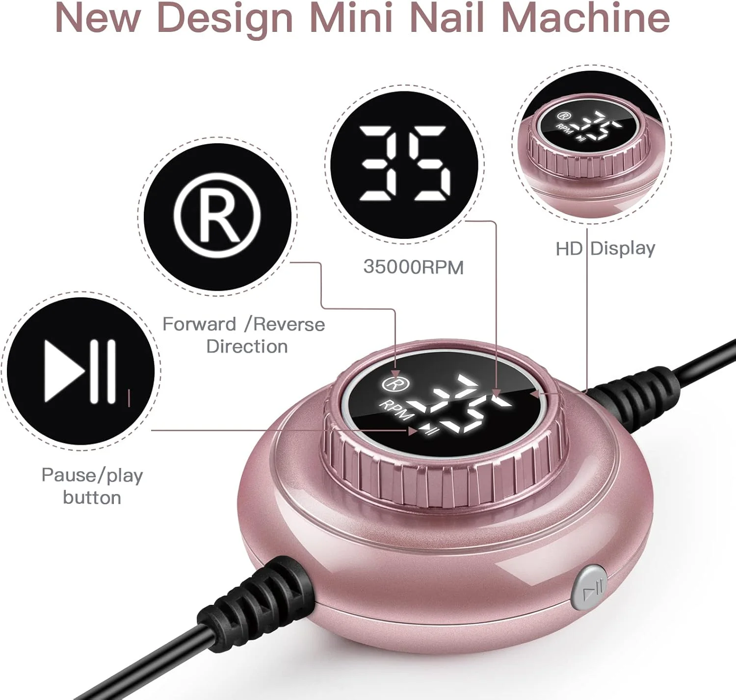 سوهان برقی ناخن USB قابل حمل Madenia با صفحه نمایش، 35000 دور در دقیقه، سوهان برقی فشرده حرفه ای برای ناخن های ژلی آکریلیک، ابزارهای پولیش مانیکور پدیکور برای استفاده در سالن و منزل، صورتی سوهان برقی ناخن USB قابل حمل Madenia با صفحه نمایش، 35000 دور در دقیقه، سوهان برقی فشرده حرفه ای برای ناخن های ژلی آکریلیک، ابزارهای پولیش مانیکور پدیکور برای استفاده در سالن و منزل، صورتی