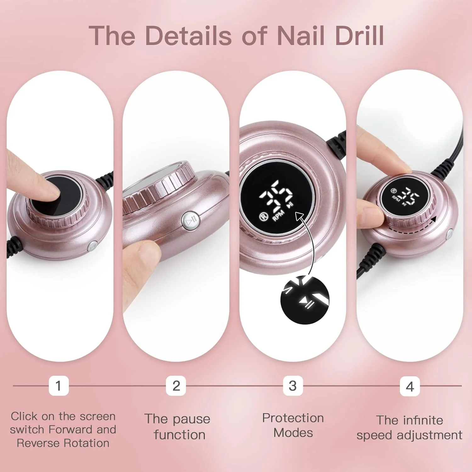 سوهان برقی ناخن USB قابل حمل Madenia با صفحه نمایش، 35000 دور در دقیقه، سوهان برقی فشرده حرفه ای برای ناخن های ژلی آکریلیک، ابزارهای پولیش مانیکور پدیکور برای استفاده در سالن و منزل، صورتی سوهان برقی ناخن USB قابل حمل Madenia با صفحه نمایش، 35000 دور در دقیقه، سوهان برقی فشرده حرفه ای برای ناخن های ژلی آکریلیک، ابزارهای پولیش مانیکور پدیکور برای استفاده در سالن و منزل، صورتی